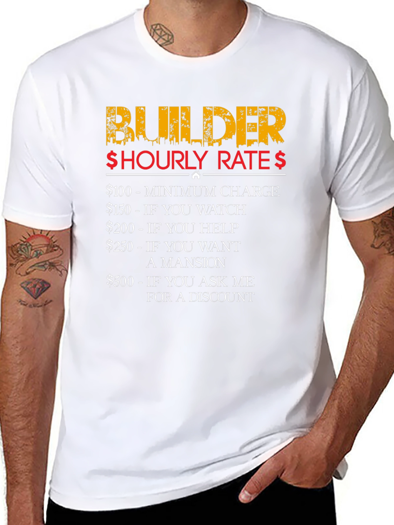 Builder Hourly Rates T-Shirt - Funny Construction Tee