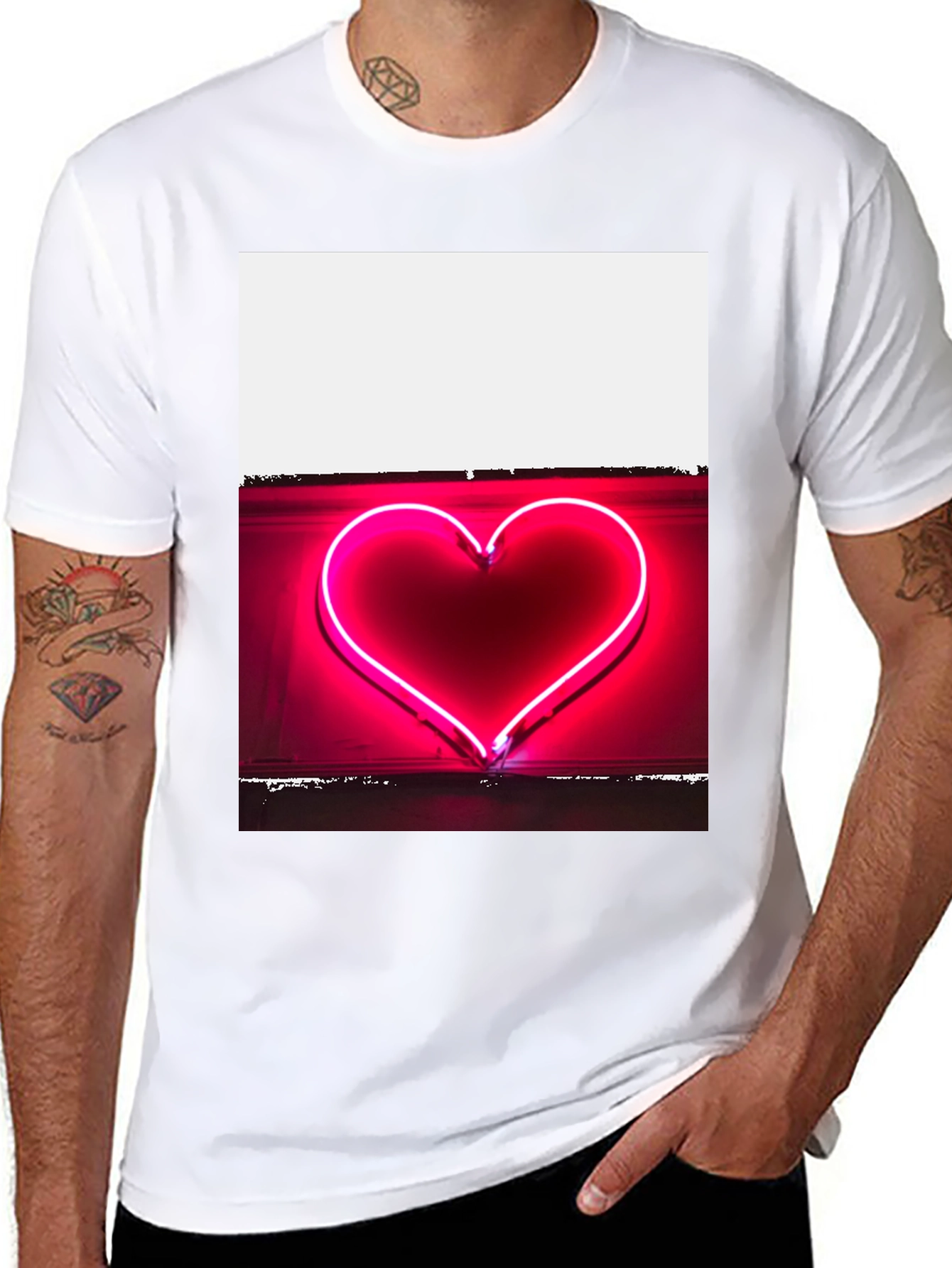 Neon Heart Tee - Black Cotton Graphic T-Shirt