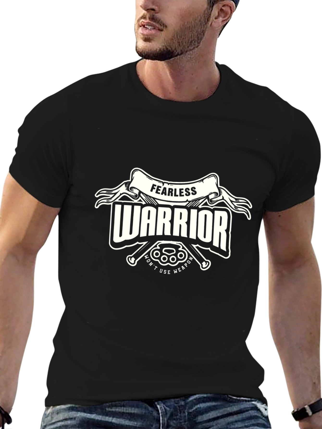 Fearless Warrior Graphic Tee - Black Cotton