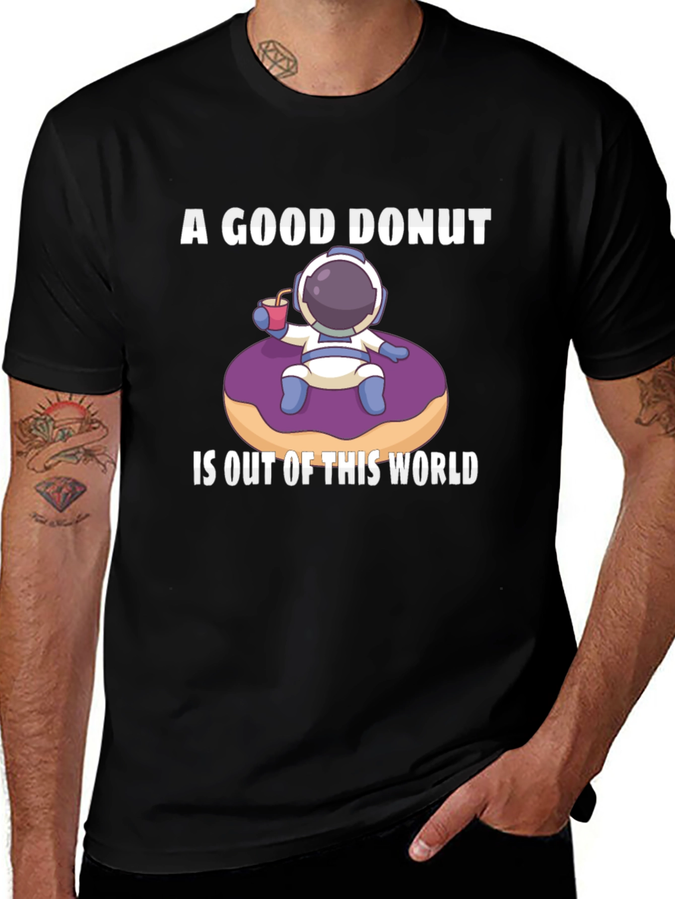 Astronaut Donut Graphic T-Shirt - Black