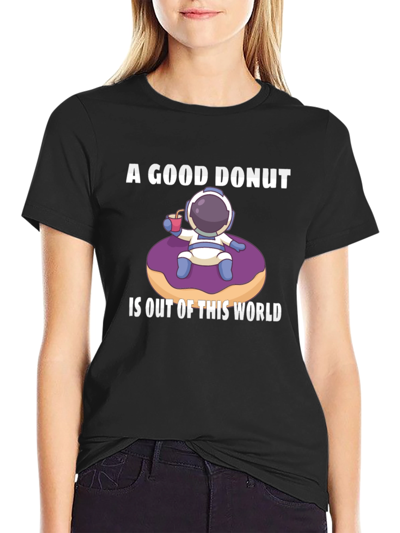 Astronaut Donut Graphic T-Shirt - Black