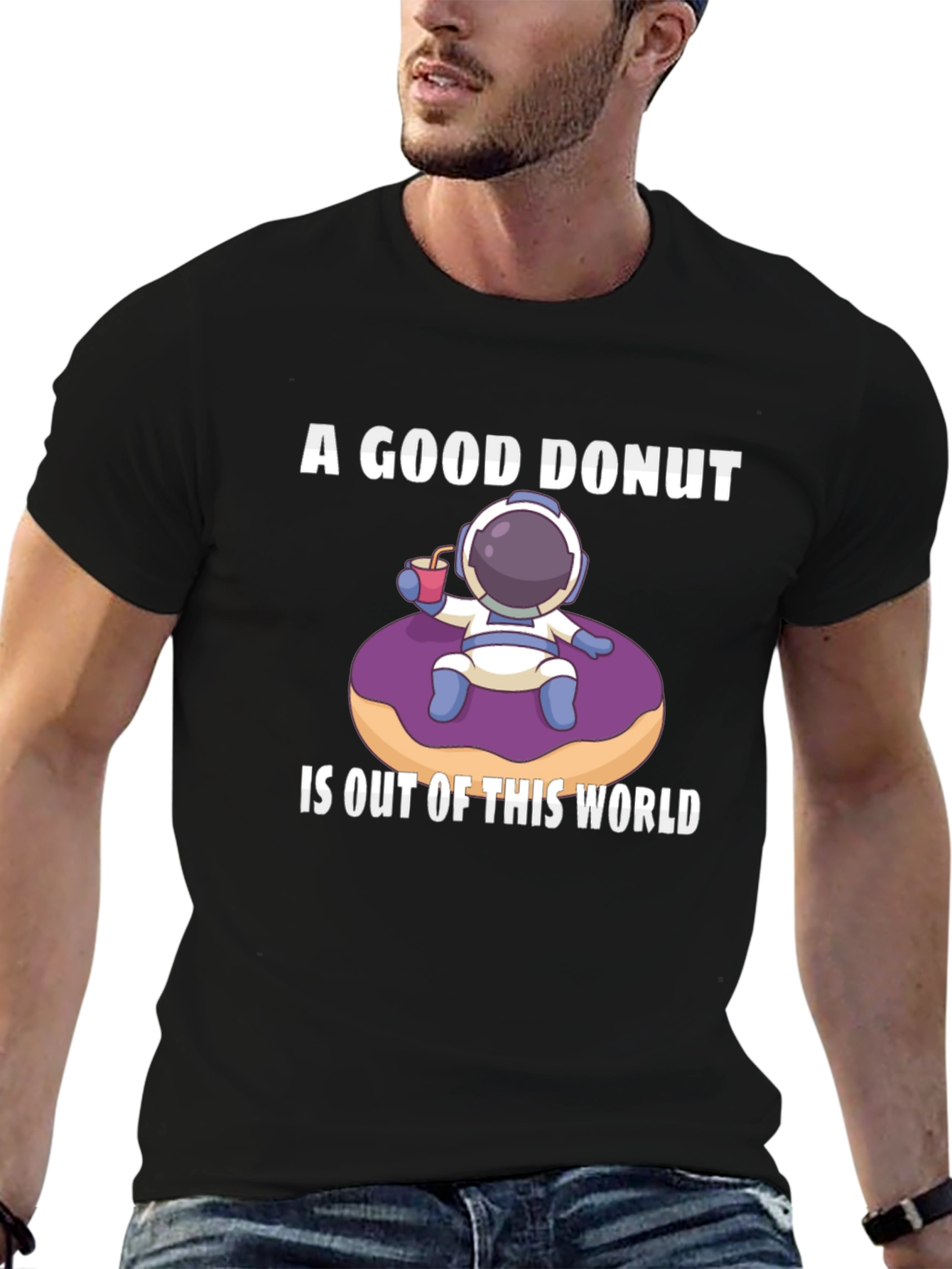 Astronaut Donut Graphic T-Shirt - Black