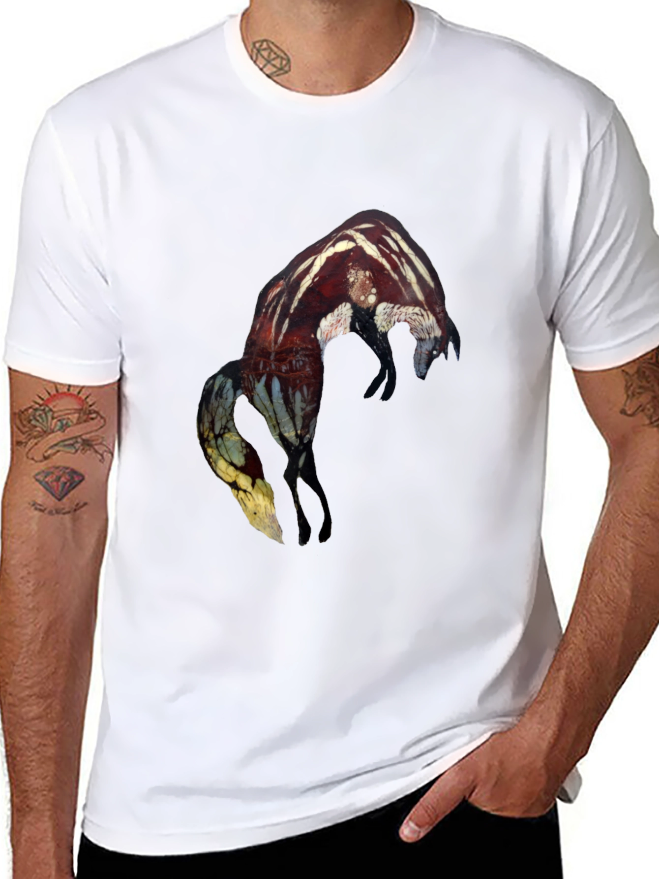 Abstract Fox Graphic Black T-Shirt