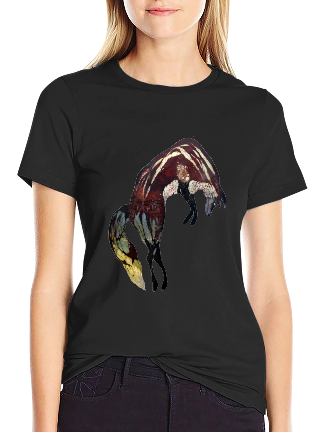 Abstract Fox Graphic Black T-Shirt