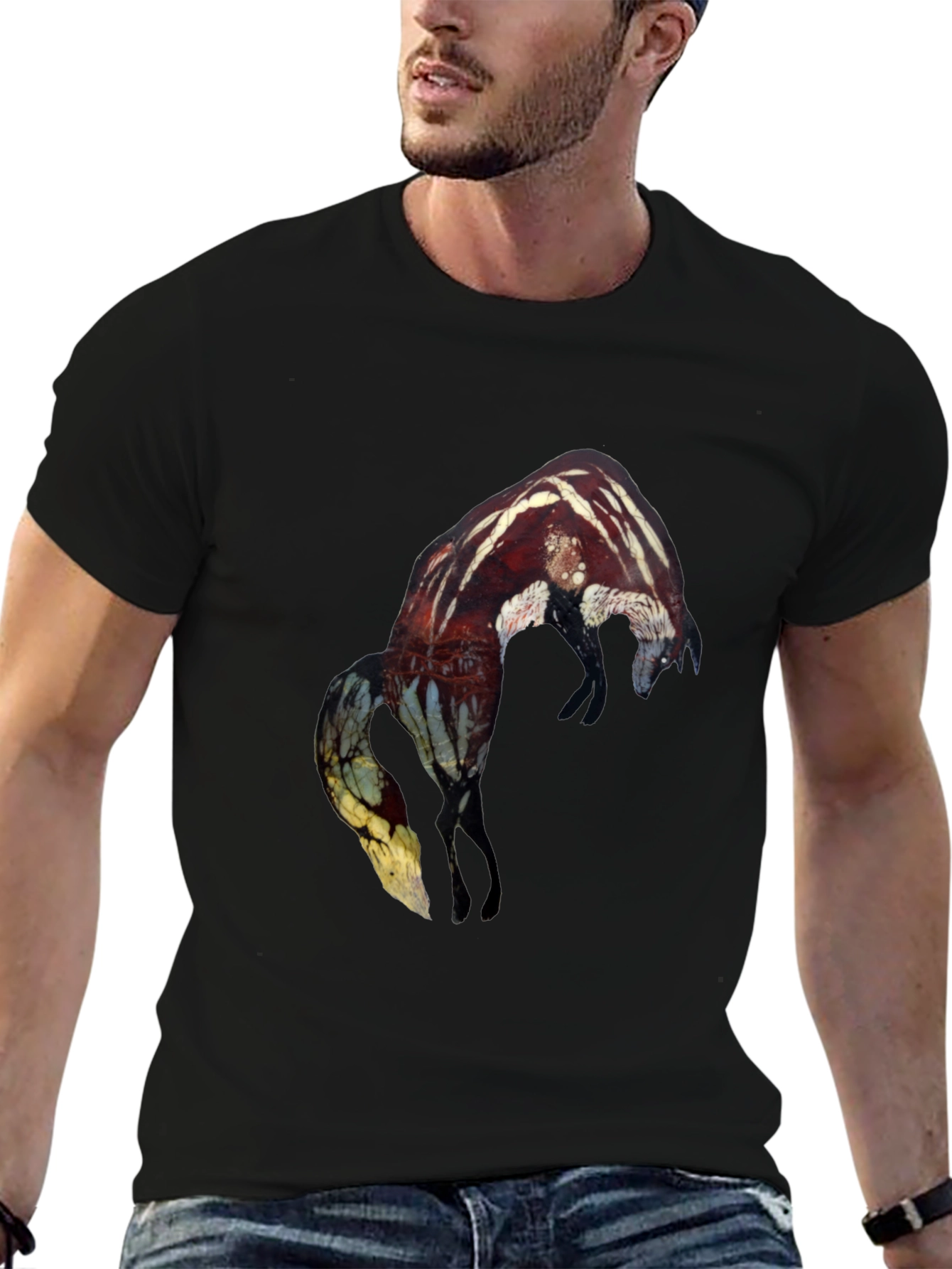 Abstract Fox Graphic Black T-Shirt