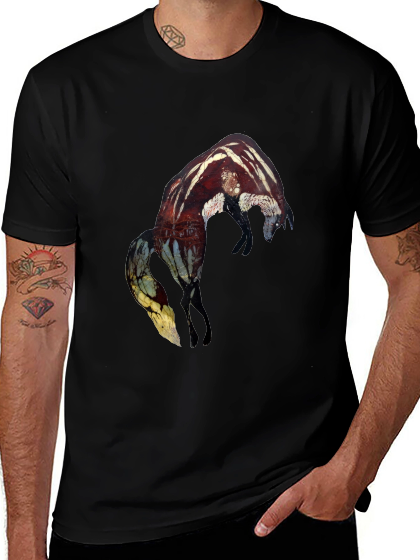 Abstract Fox Graphic Black T-Shirt