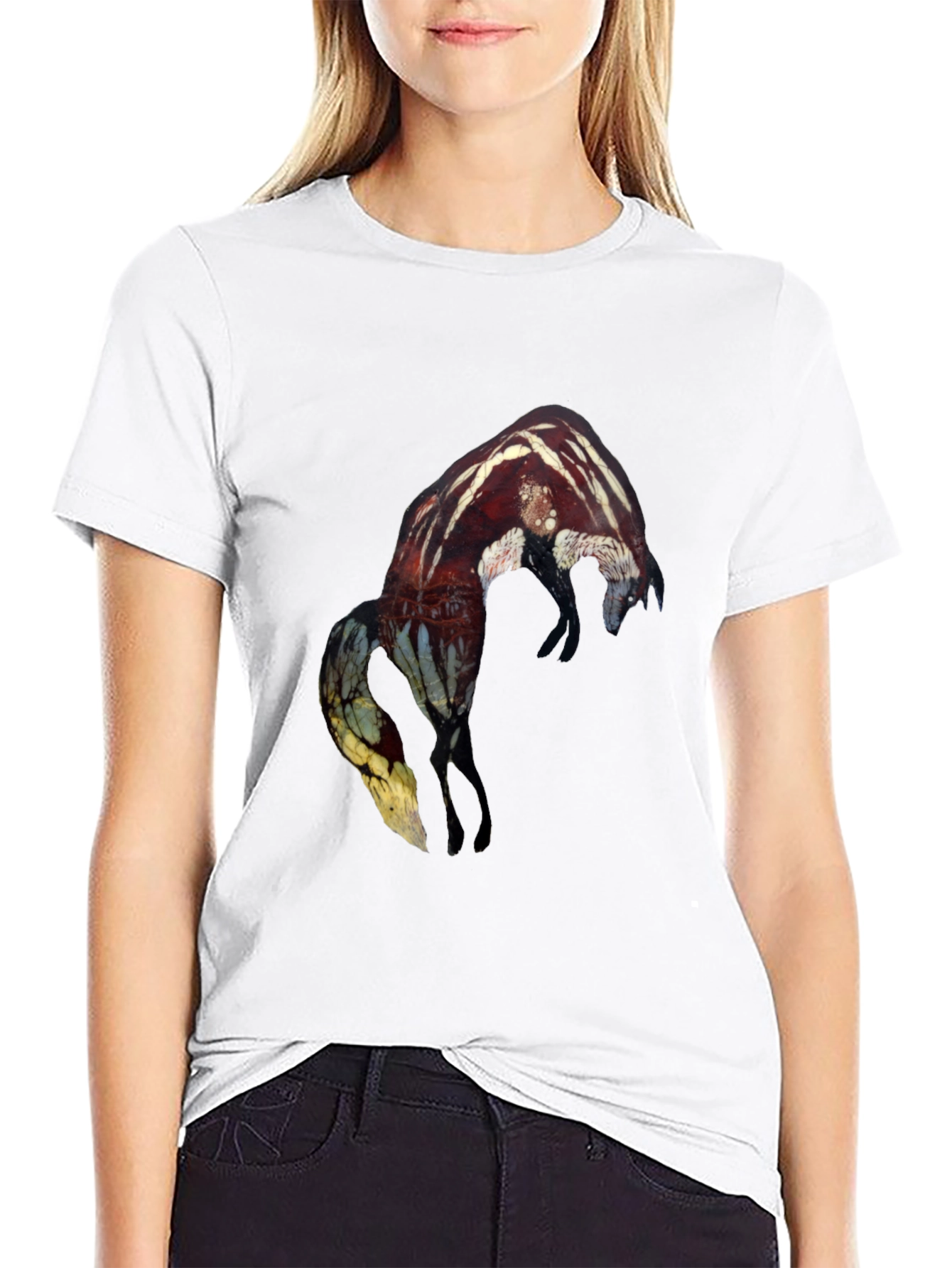 Abstract Fox Graphic Black T-Shirt