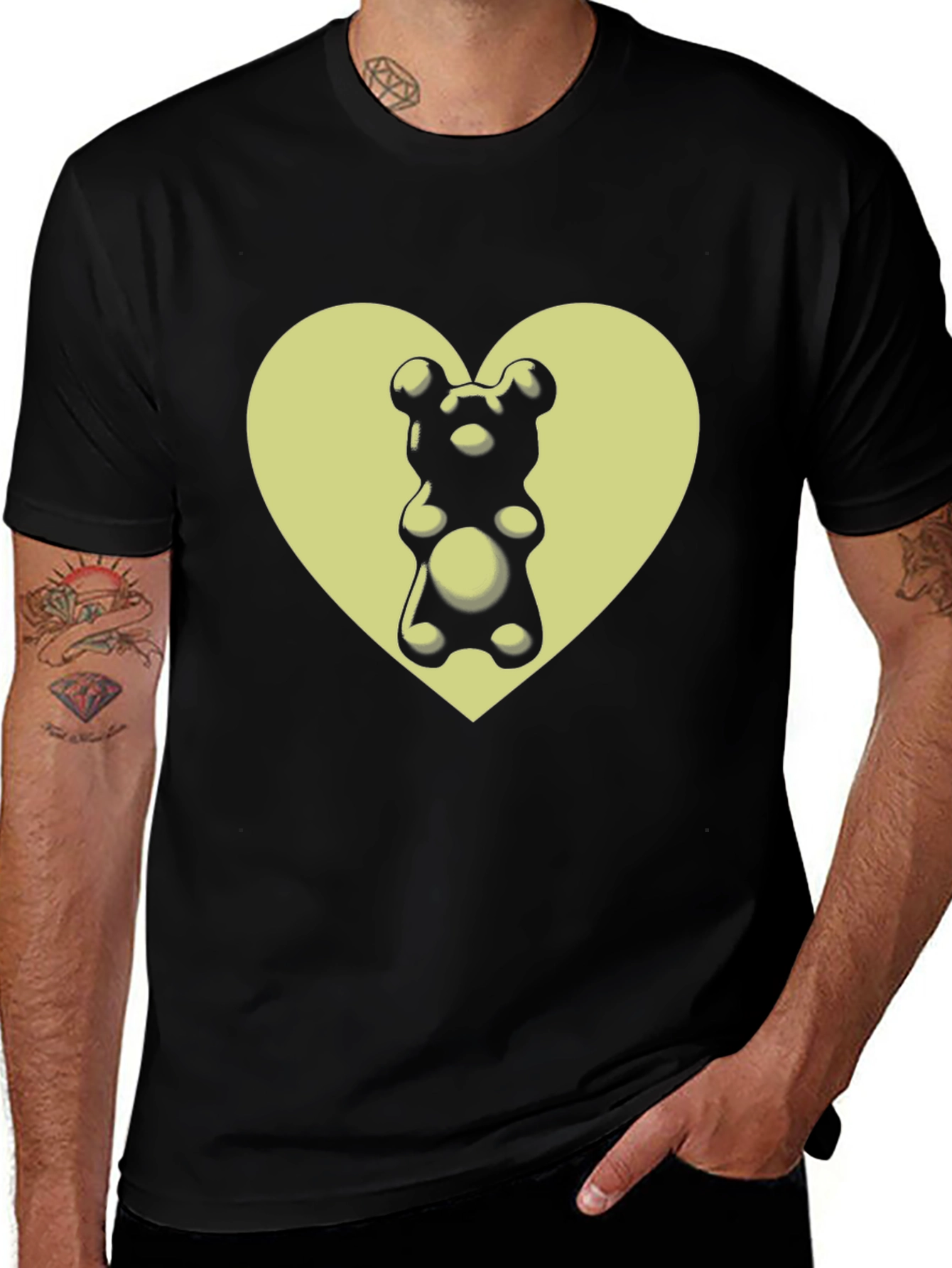 Gummy Bear Heart Graphic T-Shirt - Black