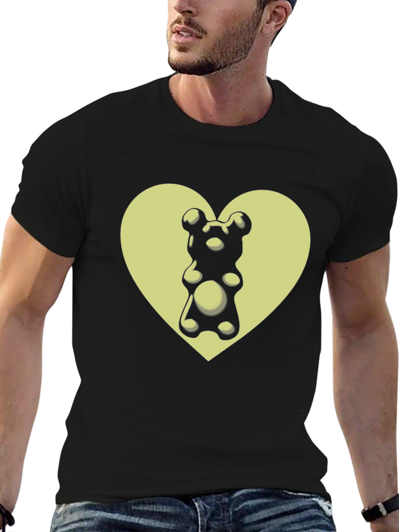 Gummy Bear Heart Graphic T-Shirt - Black