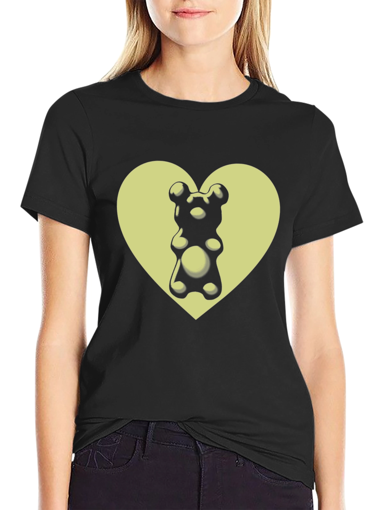 Gummy Bear Heart Graphic T-Shirt - Black