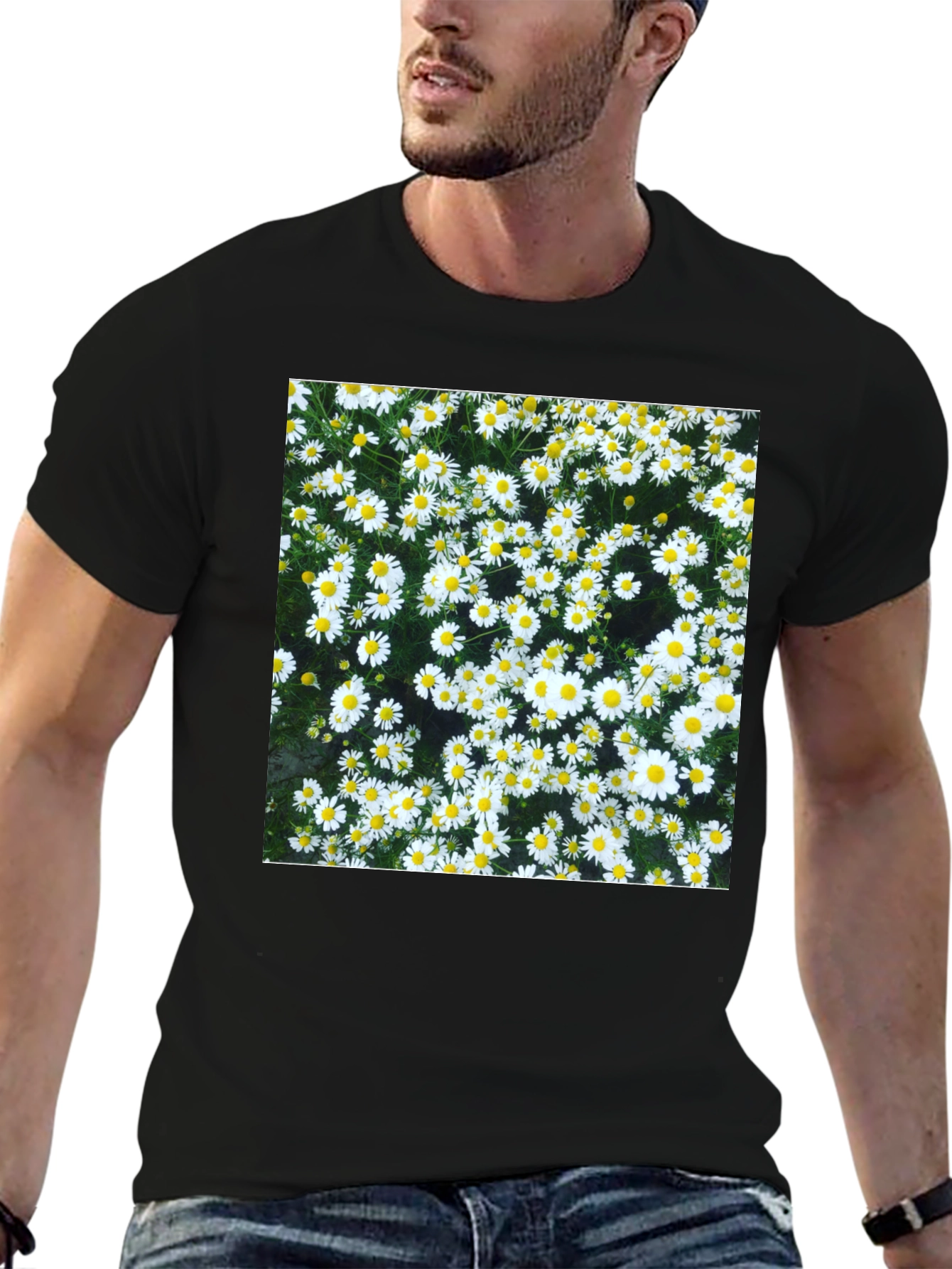 Daisy Print Black T-Shirt - Floral Pattern Tee