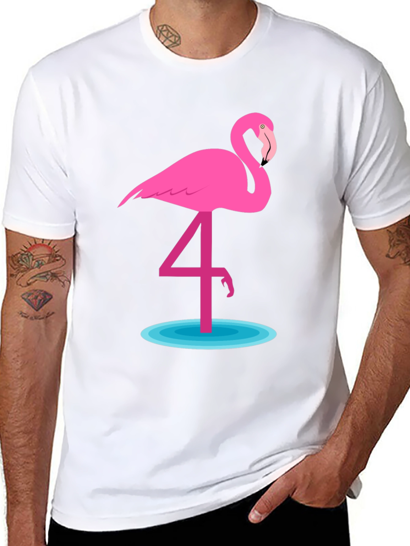 Flamingo Graphic T-Shirt - Casual Crew Neck Tee
