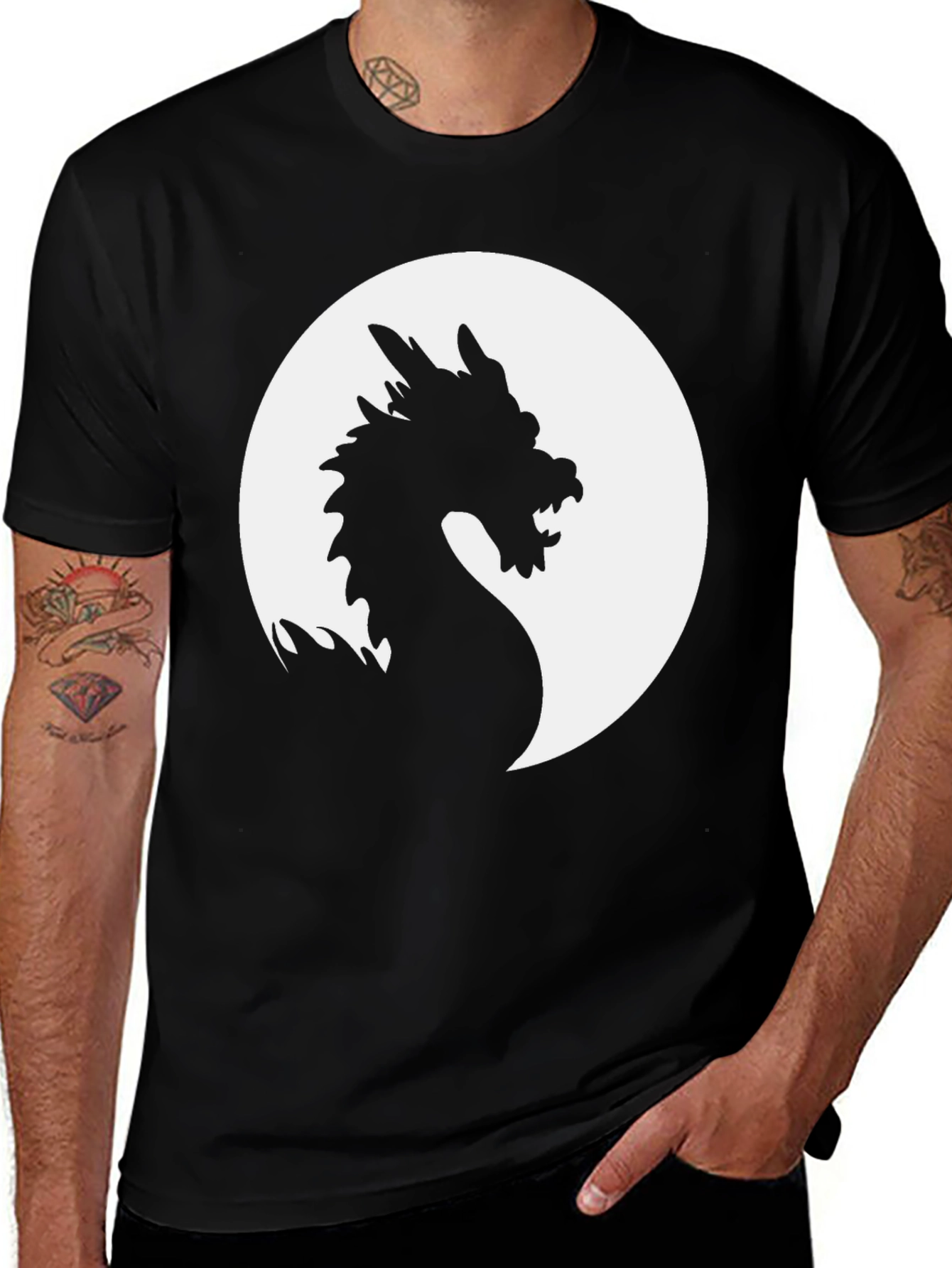Dragon Silhouette Graphic Tee - Black Cotton Shirt