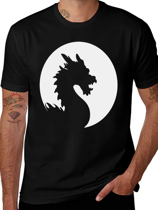 Dragon Silhouette Graphic Tee - Black Cotton Shirt