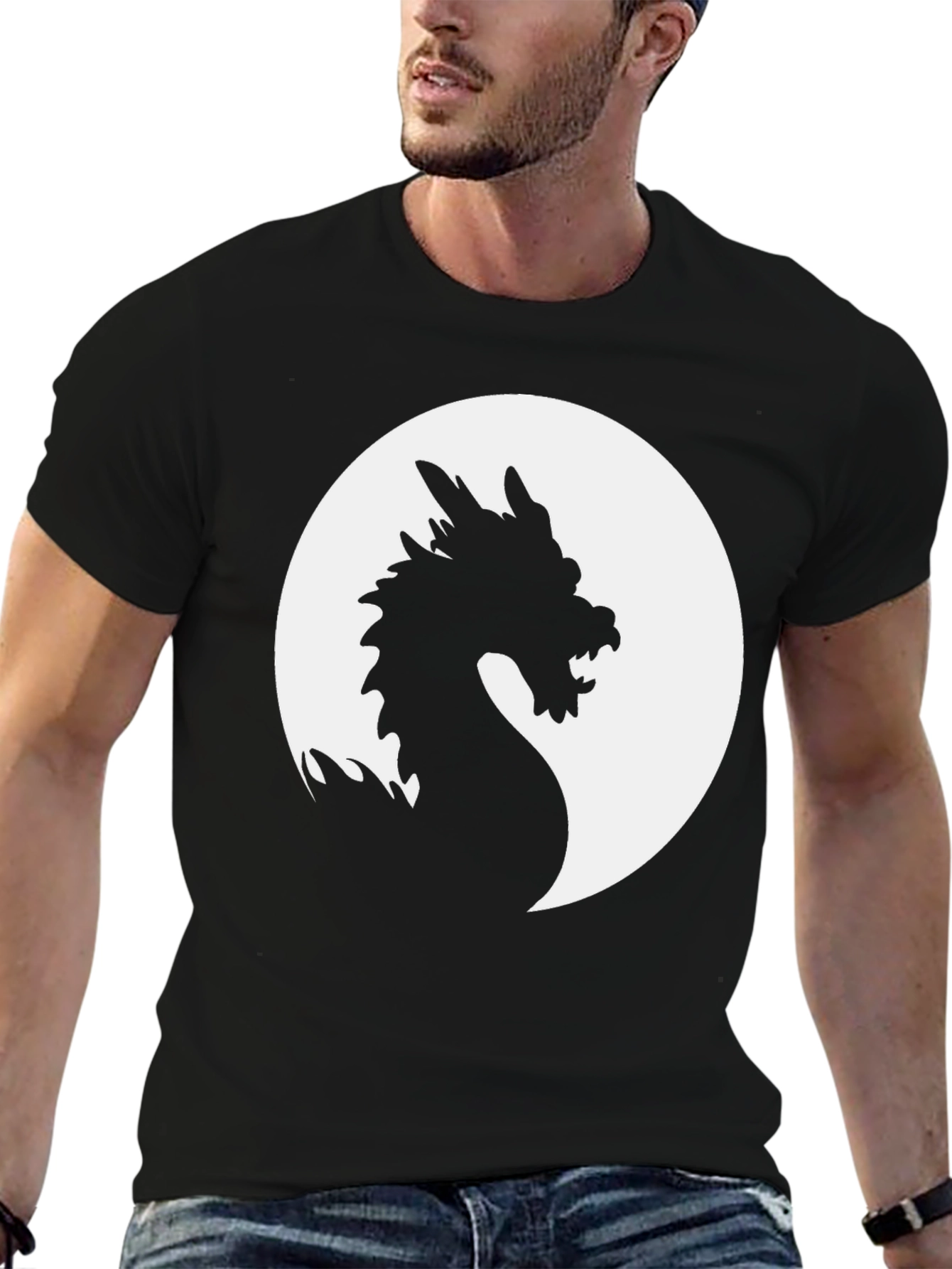 Dragon Silhouette Graphic Tee - Black Cotton Shirt