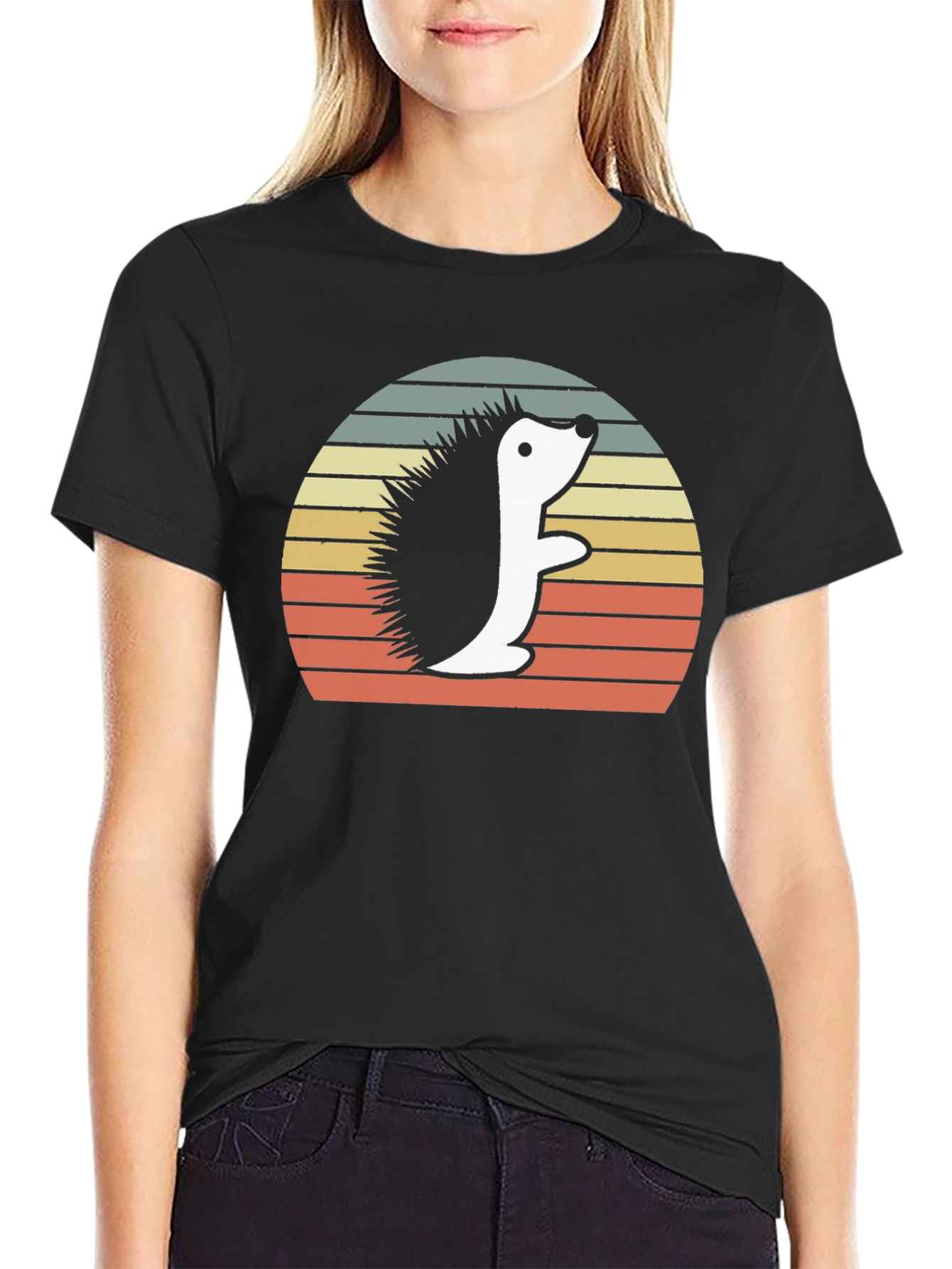 Retro Hedgehog Graphic Tee - Unisex Black T-Shirt