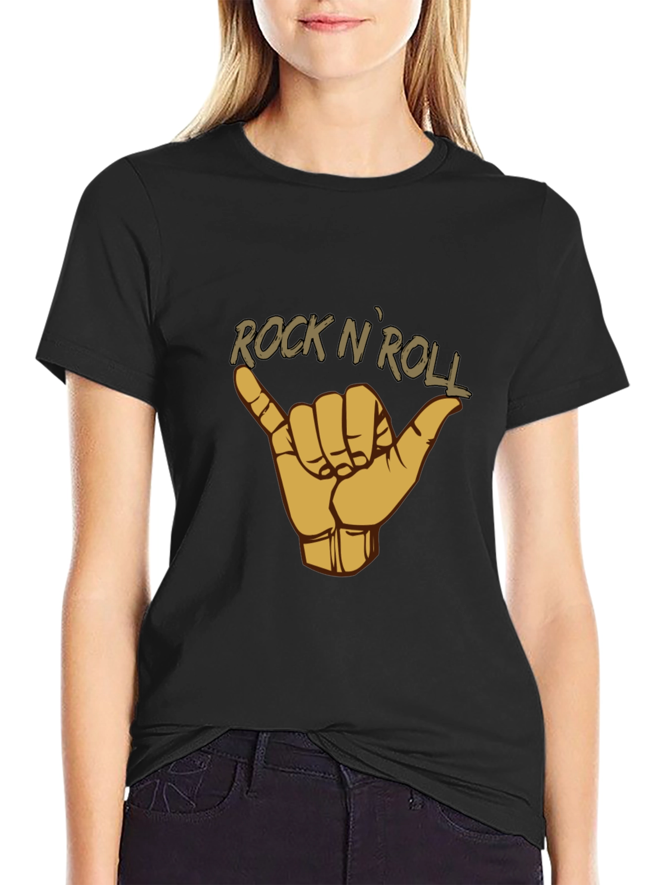 Rock N Roll Hand Sign Black T-Shirt