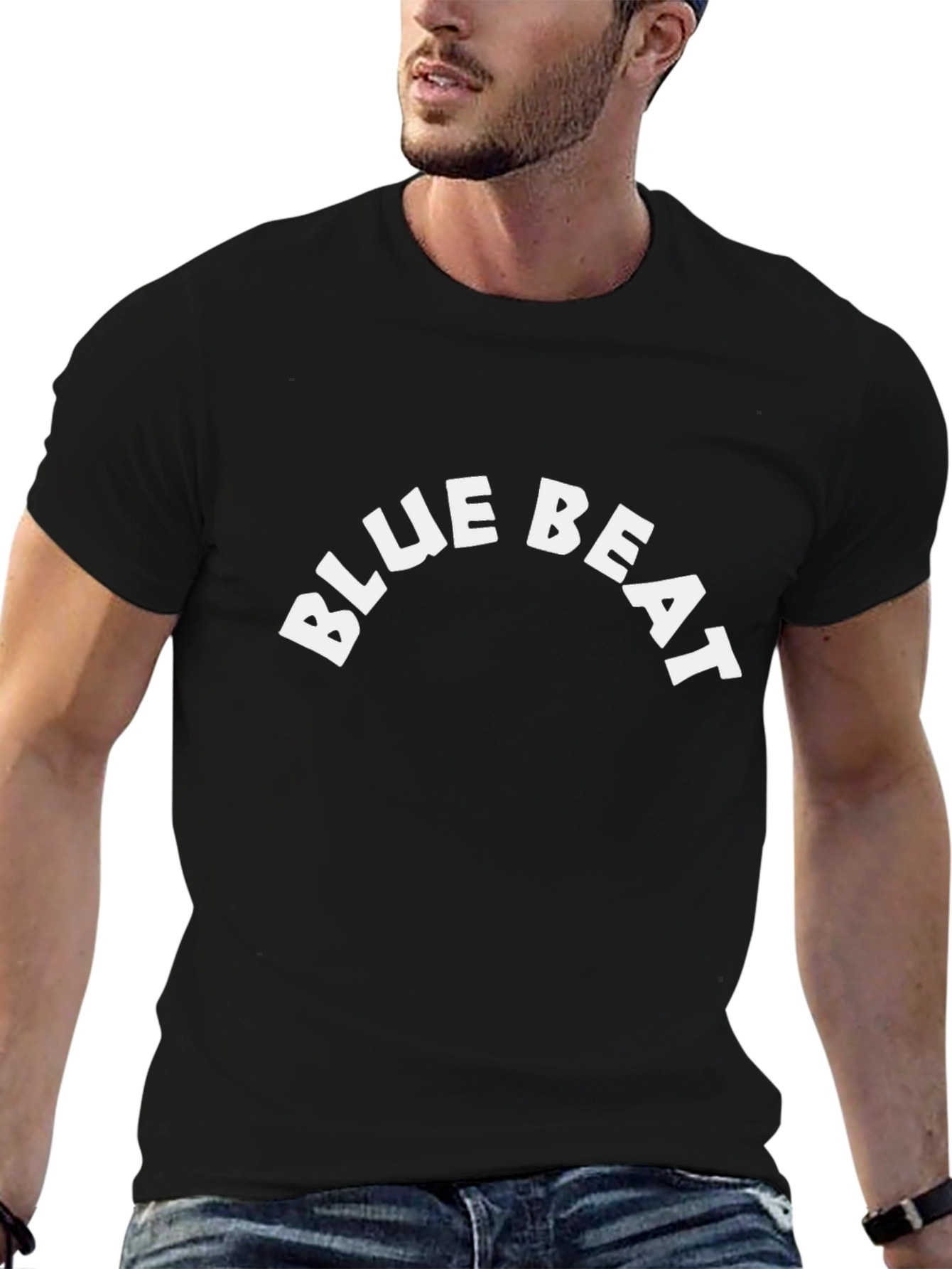 Blue Beat Black Cotton Graphic T-Shirt