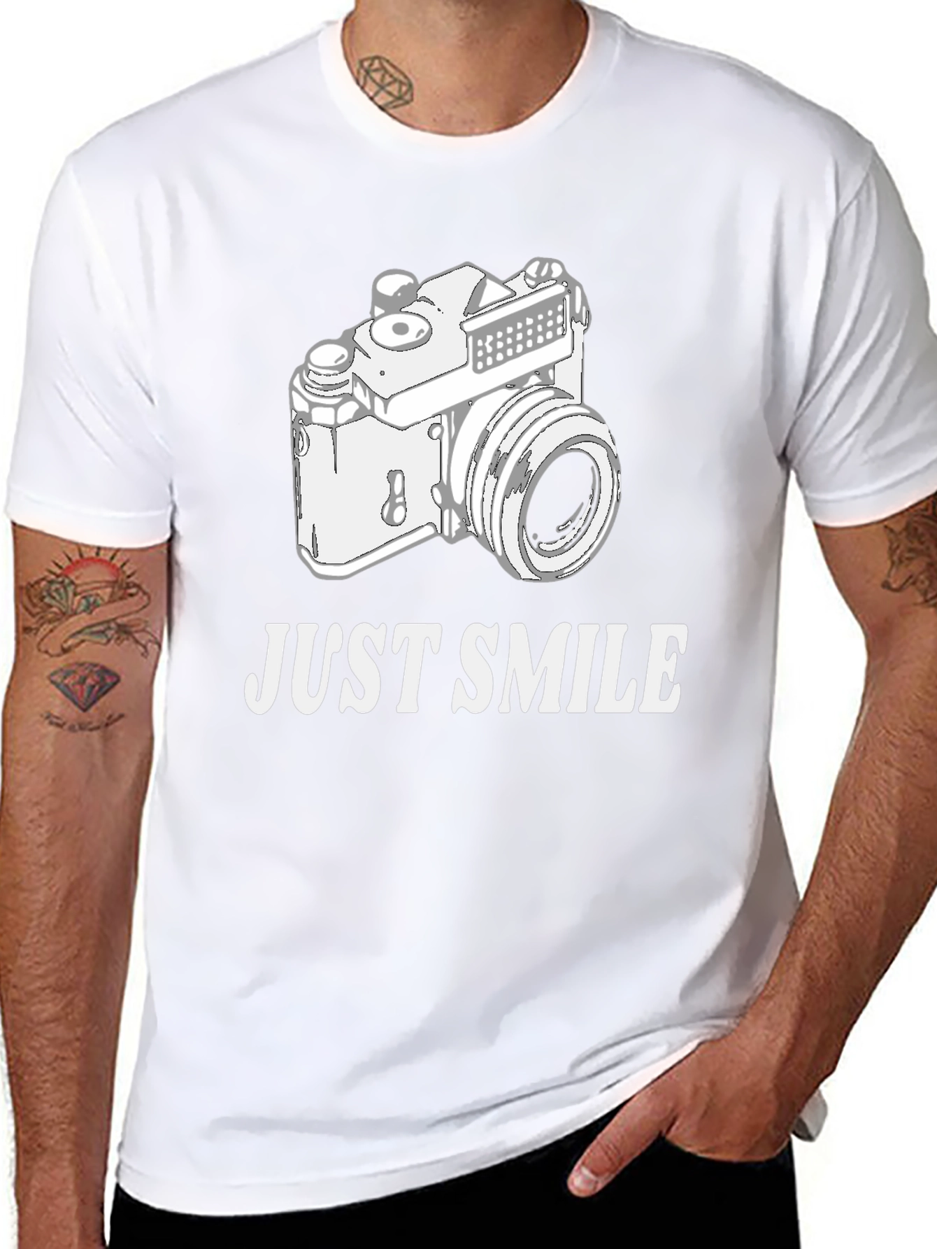 Just Smile Retro Camera Black T-Shirt