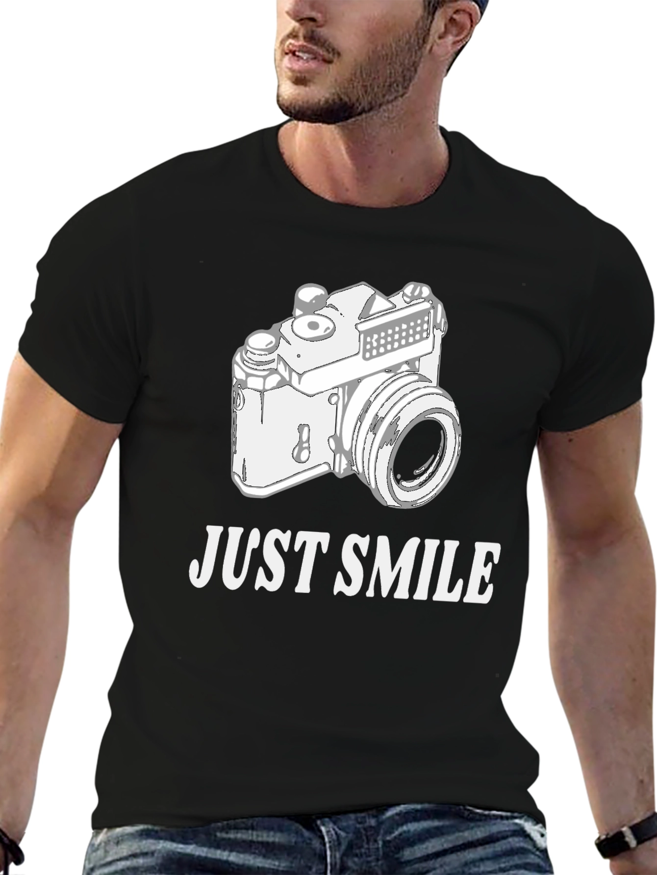 Just Smile Retro Camera Black T-Shirt