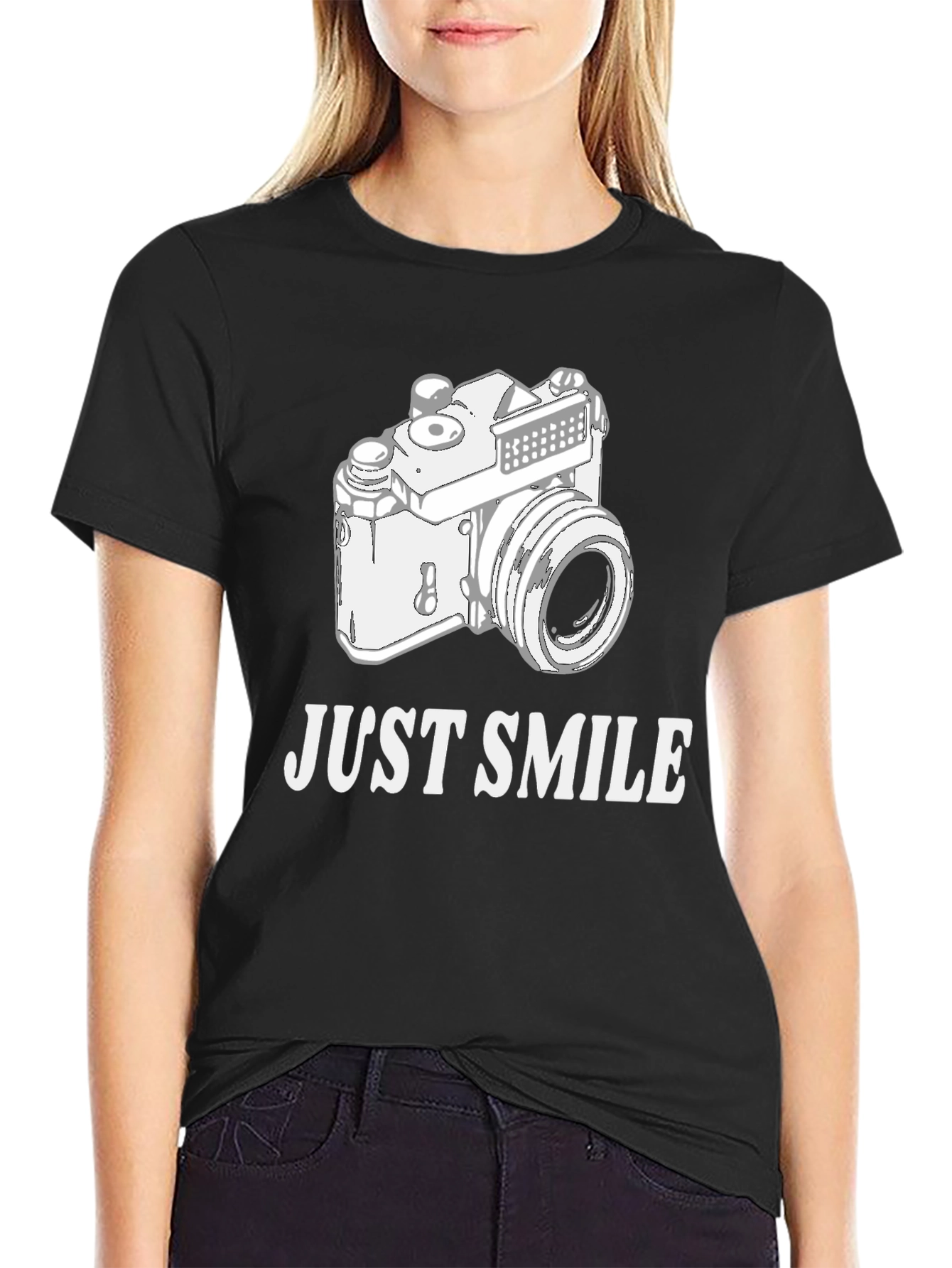Just Smile Retro Camera Black T-Shirt