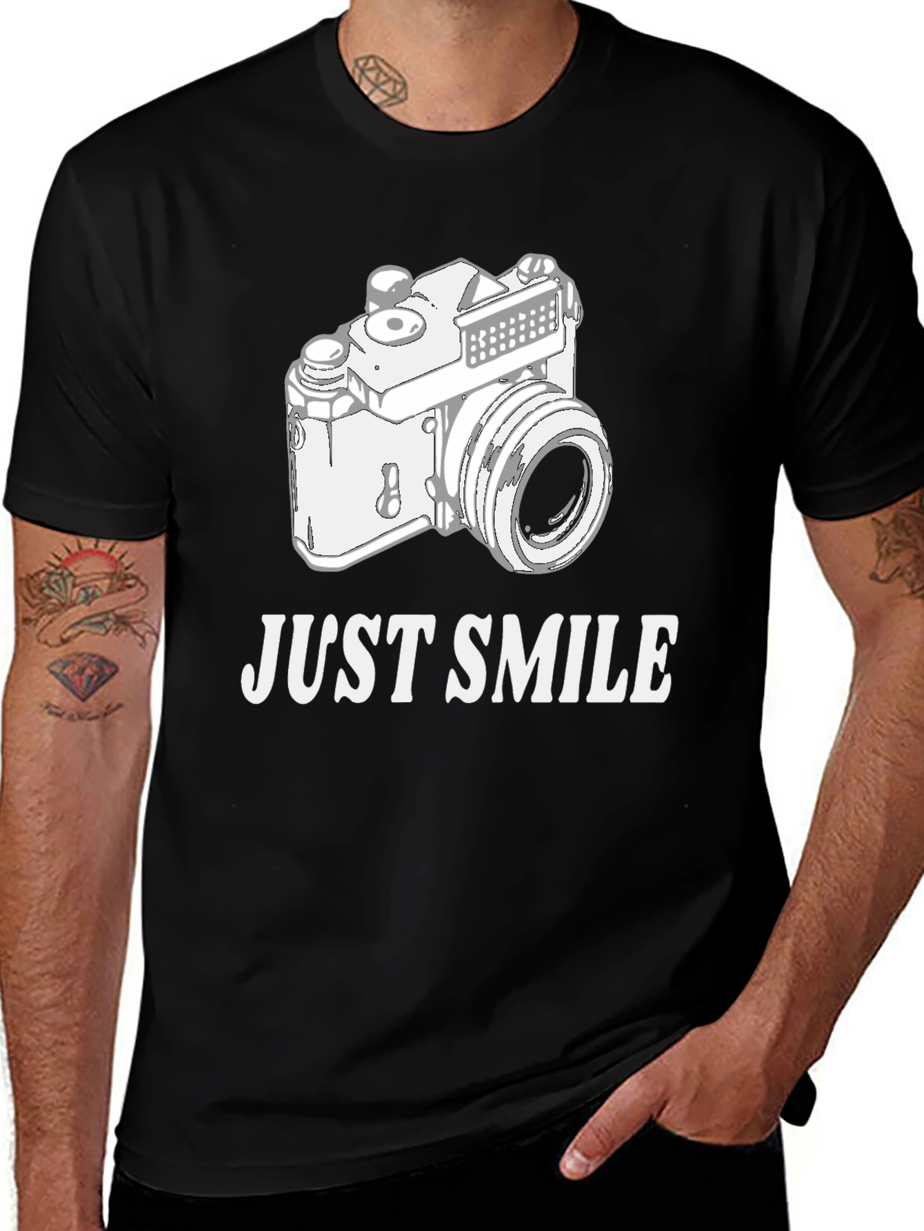 Just Smile Retro Camera Black T-Shirt