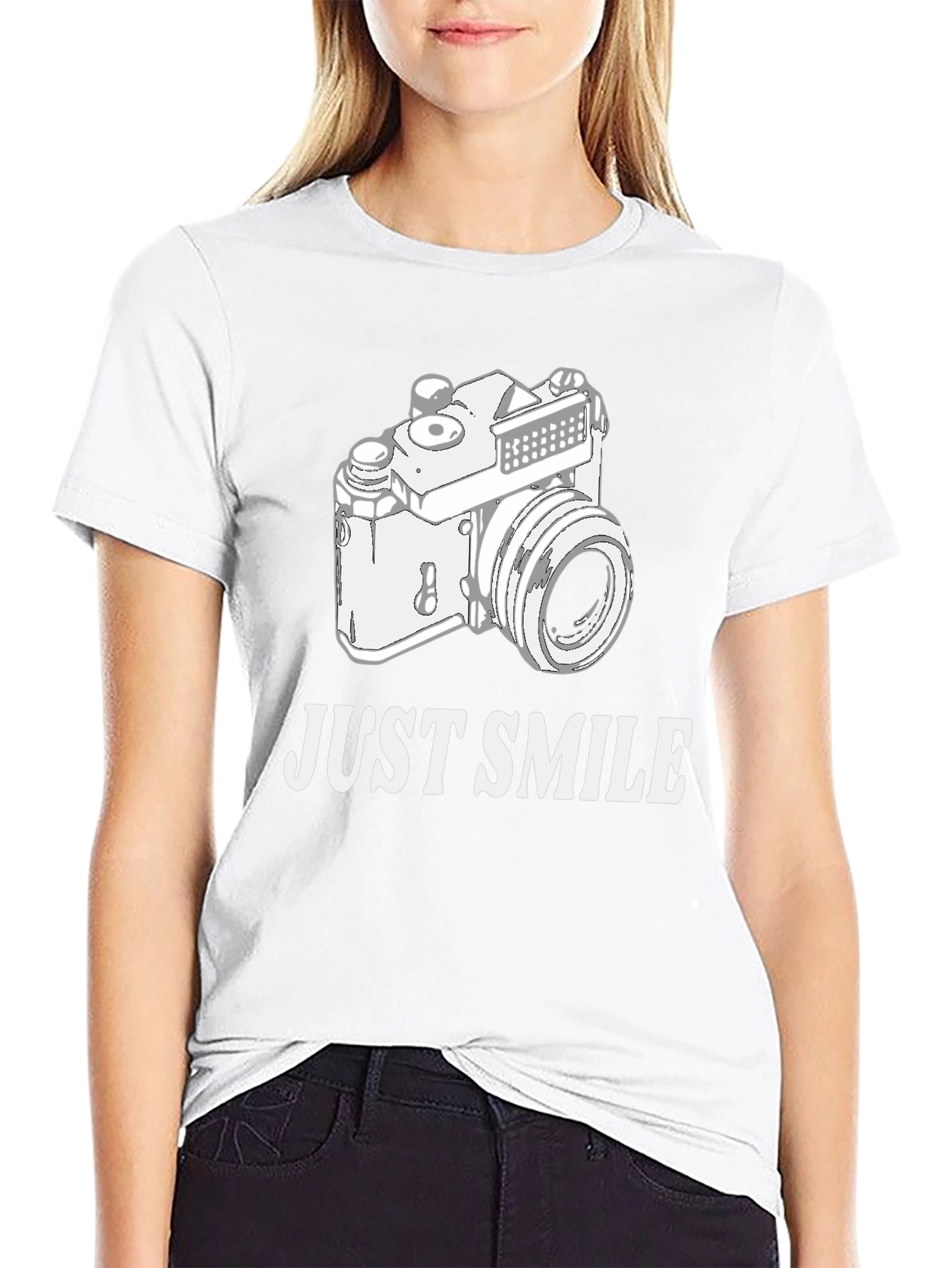Just Smile Retro Camera Black T-Shirt