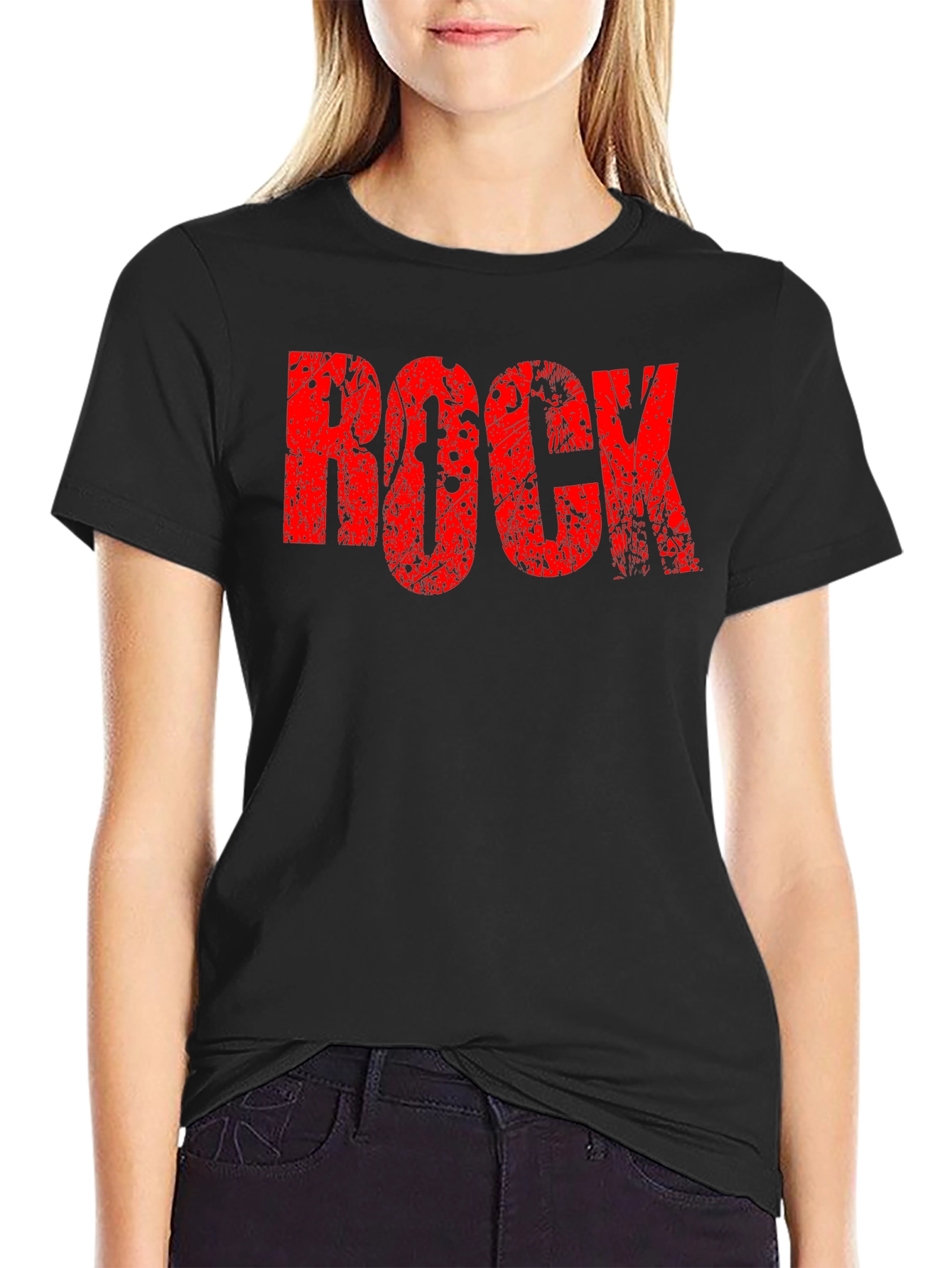 Grunge Rock Graphic Print Tee - Classic Black