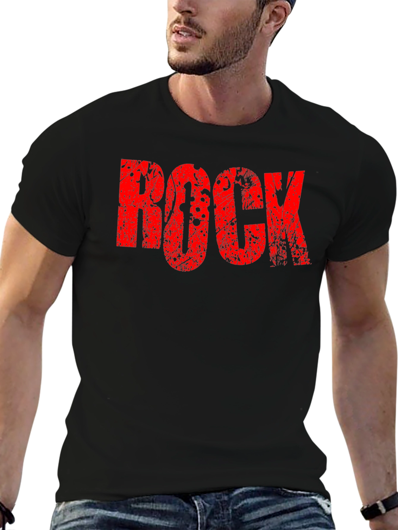 Grunge Rock Graphic Print Tee - Classic Black
