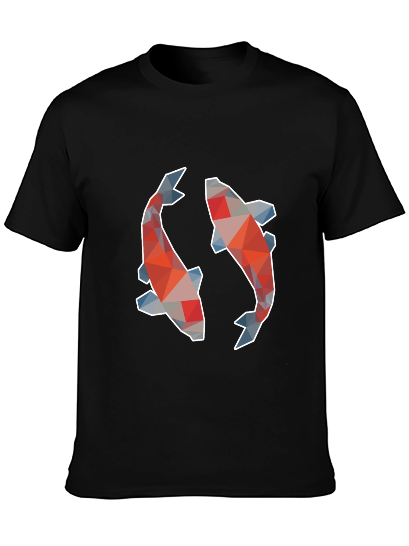 Geometric Koi Fish Graphic Print Black T-Shirt