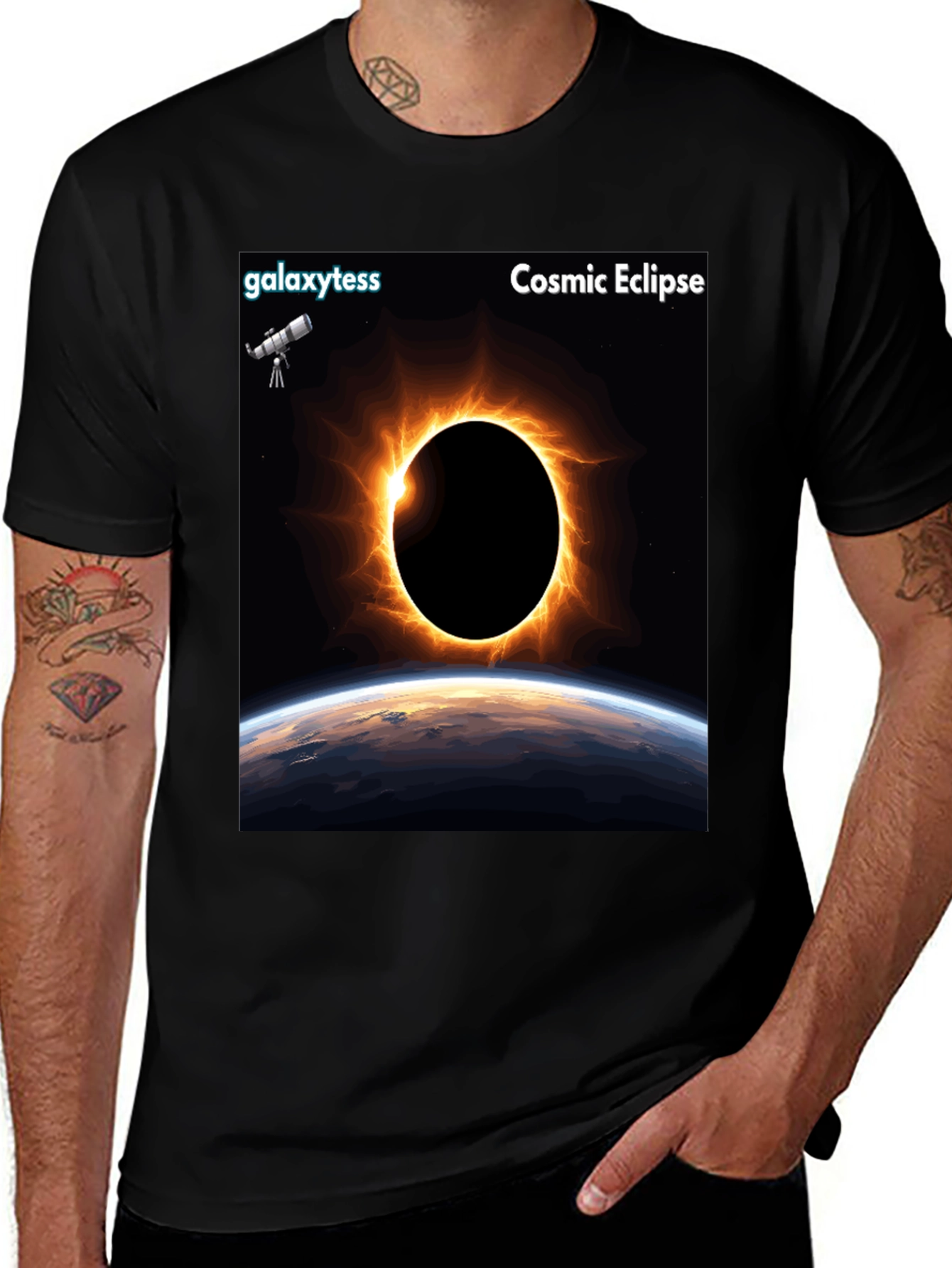Cosmic Eclipse Graphic Tee - Black Short Sleeve
