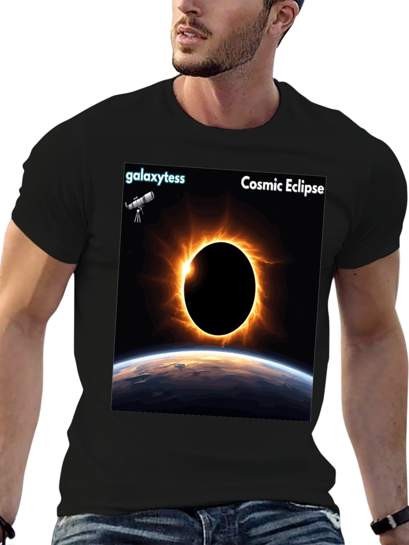 Cosmic Eclipse Graphic Tee - Black Short Sleeve