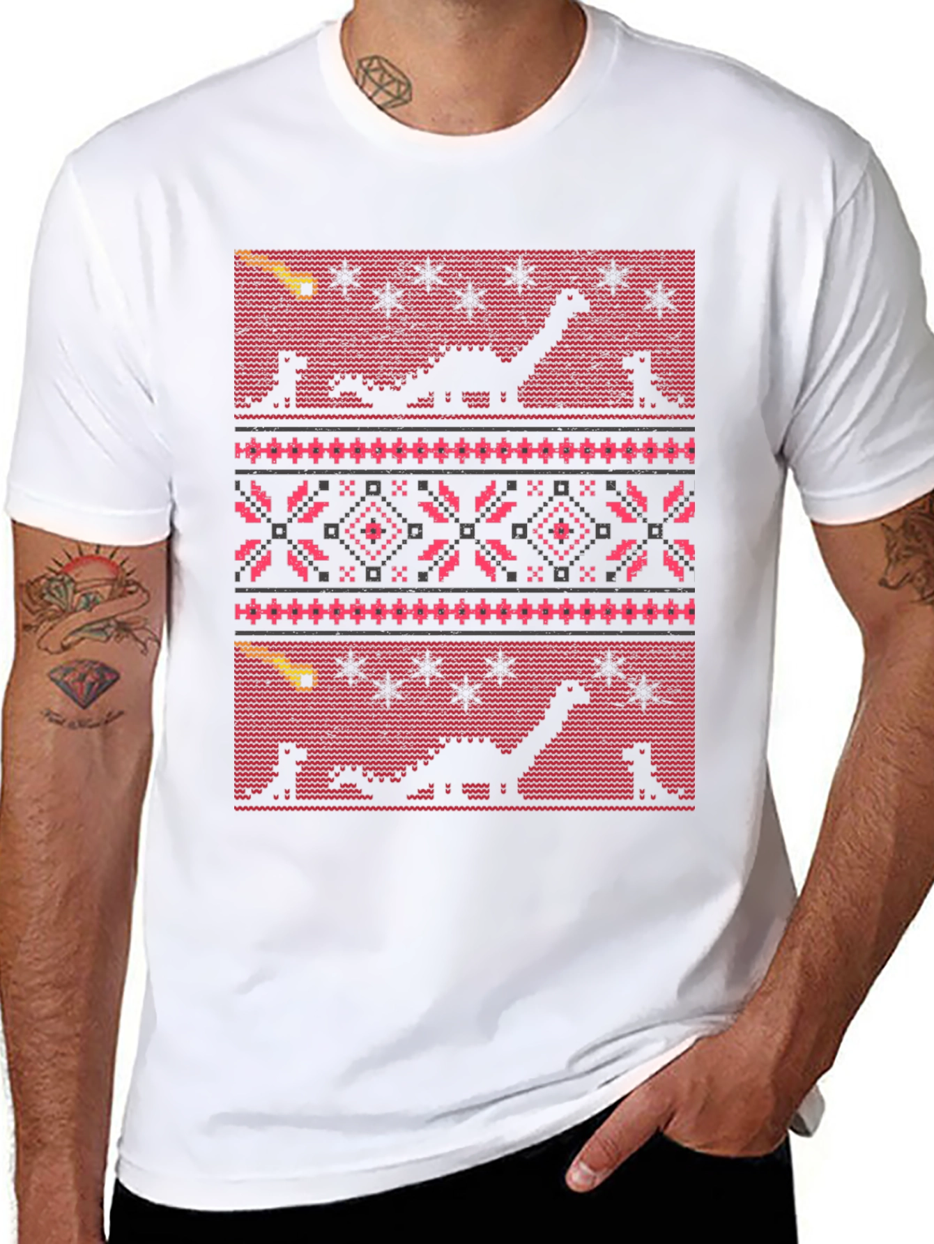 Dinosaur Meteor Ugly Christmas T-Shirt