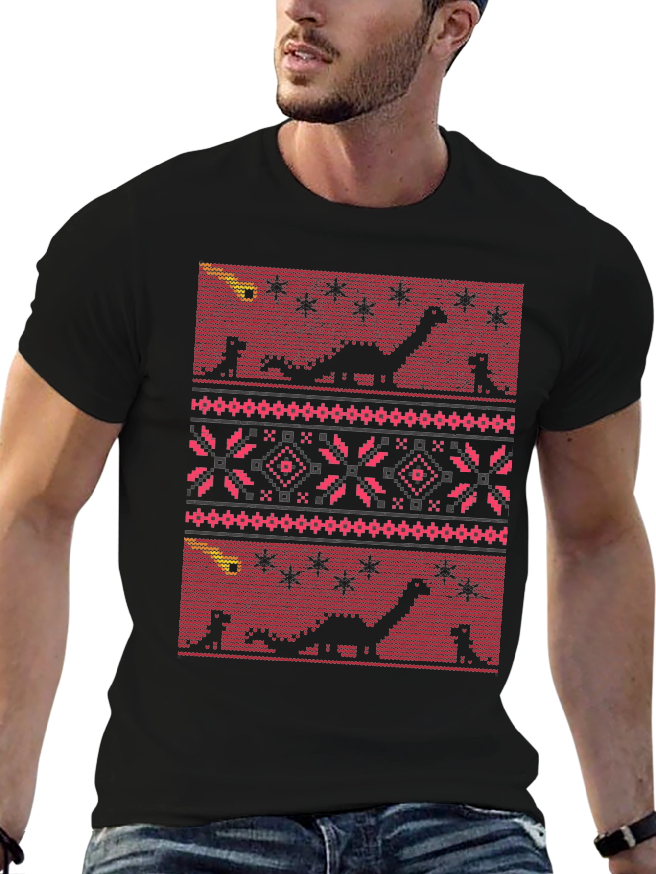 Dinosaur Meteor Ugly Christmas T-Shirt