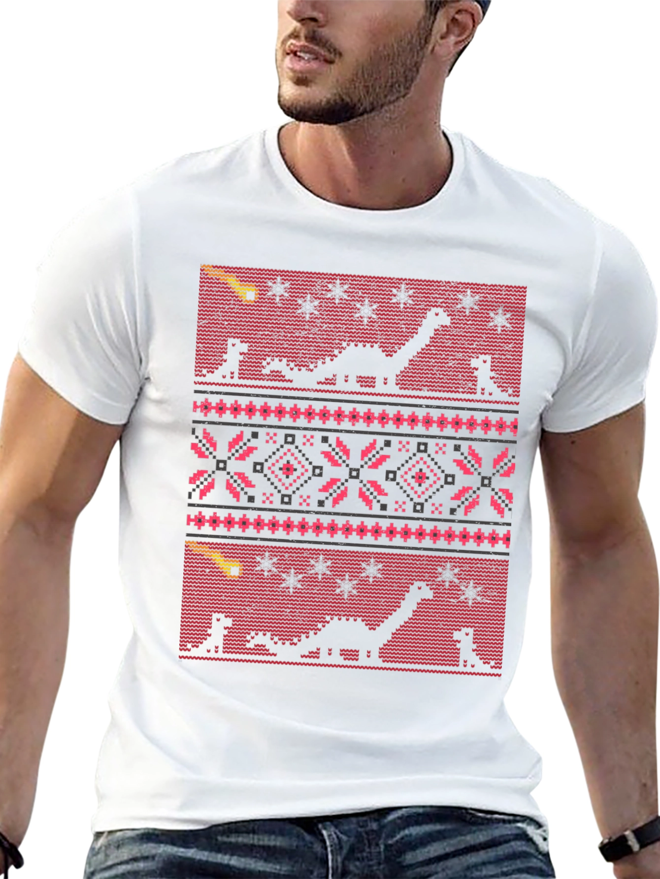 Dinosaur Meteor Ugly Christmas T-Shirt