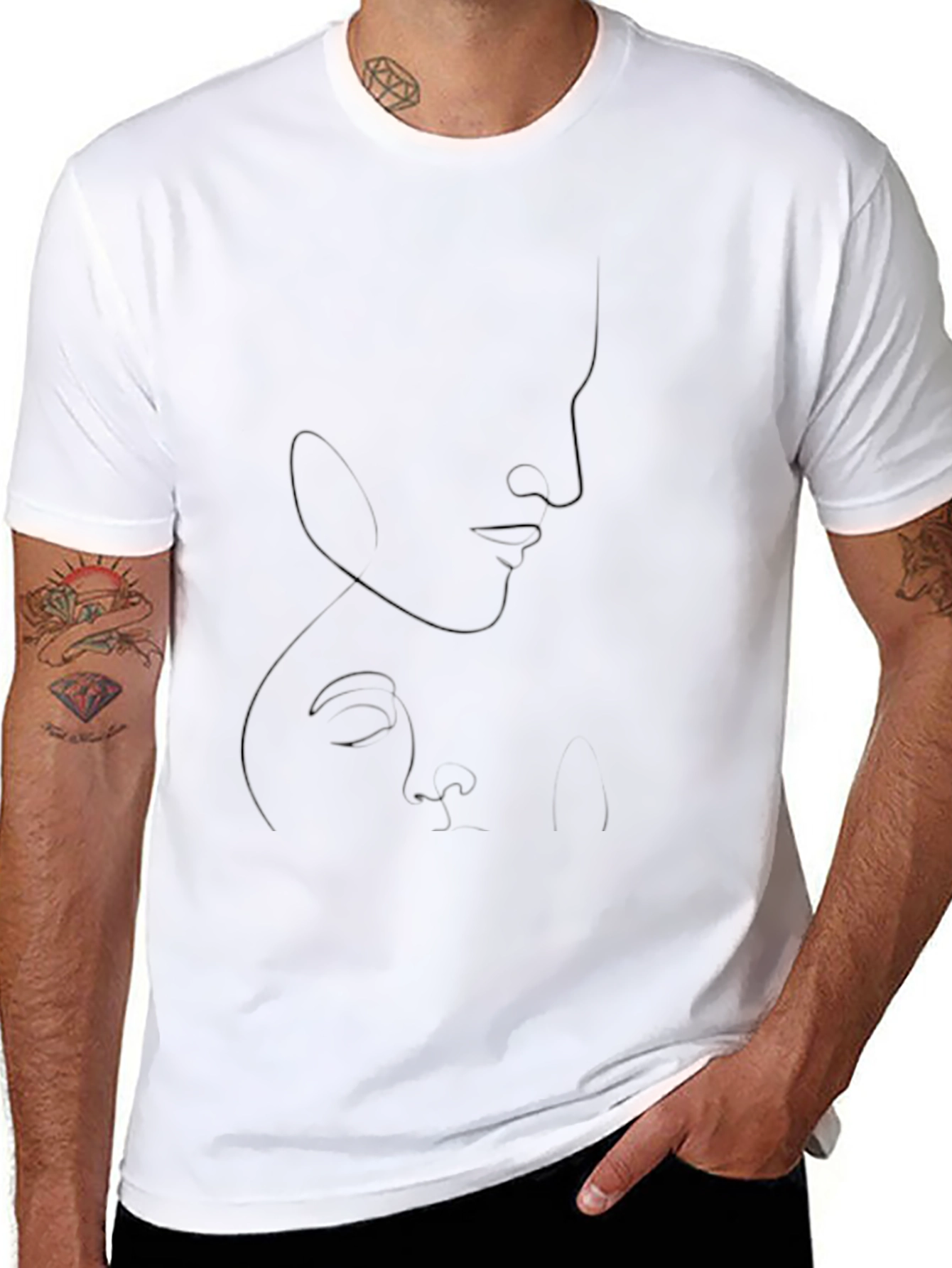 Minimalist Face Line Art Black T-Shirt