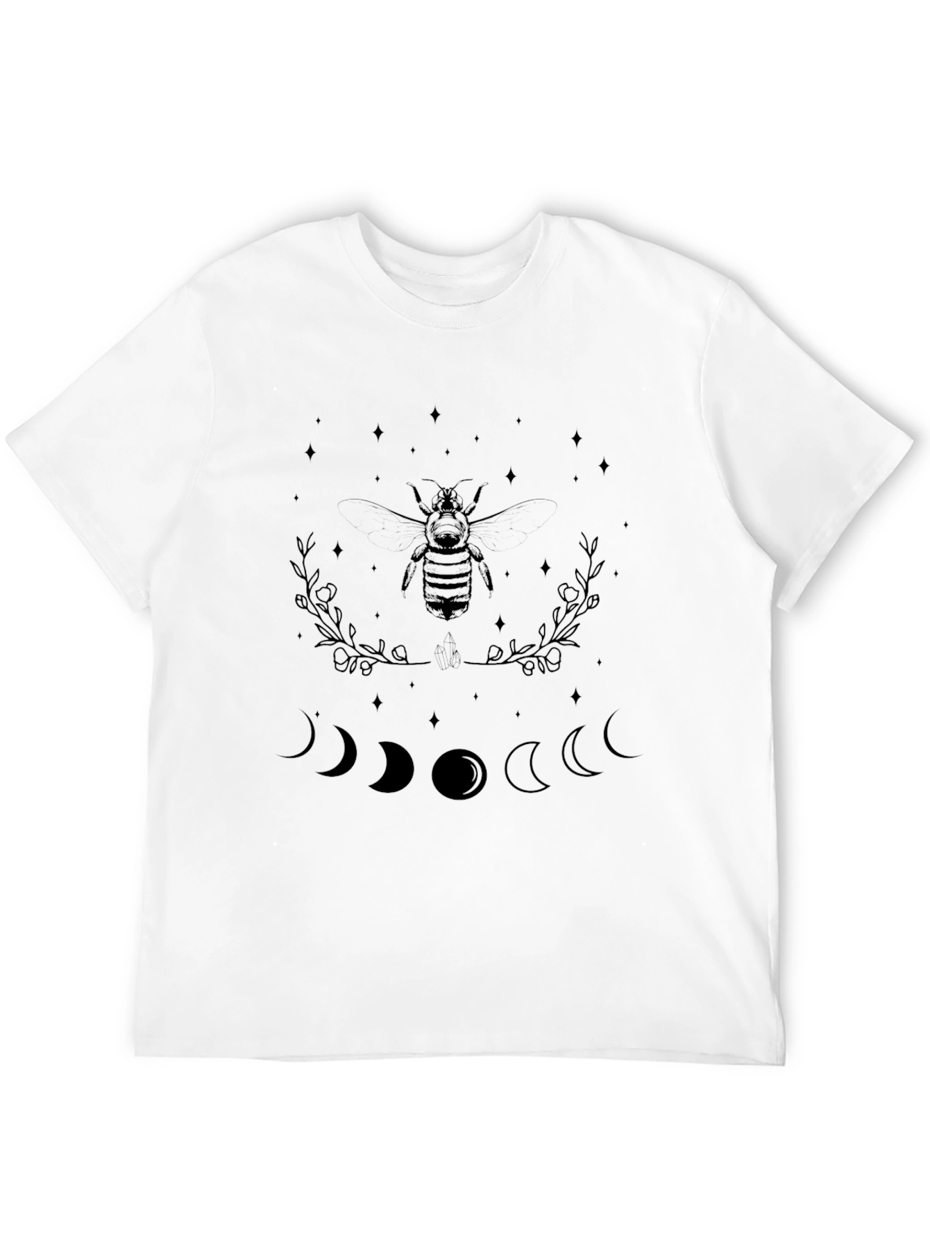 Black Graphic Tee with Bee and Moon Phases