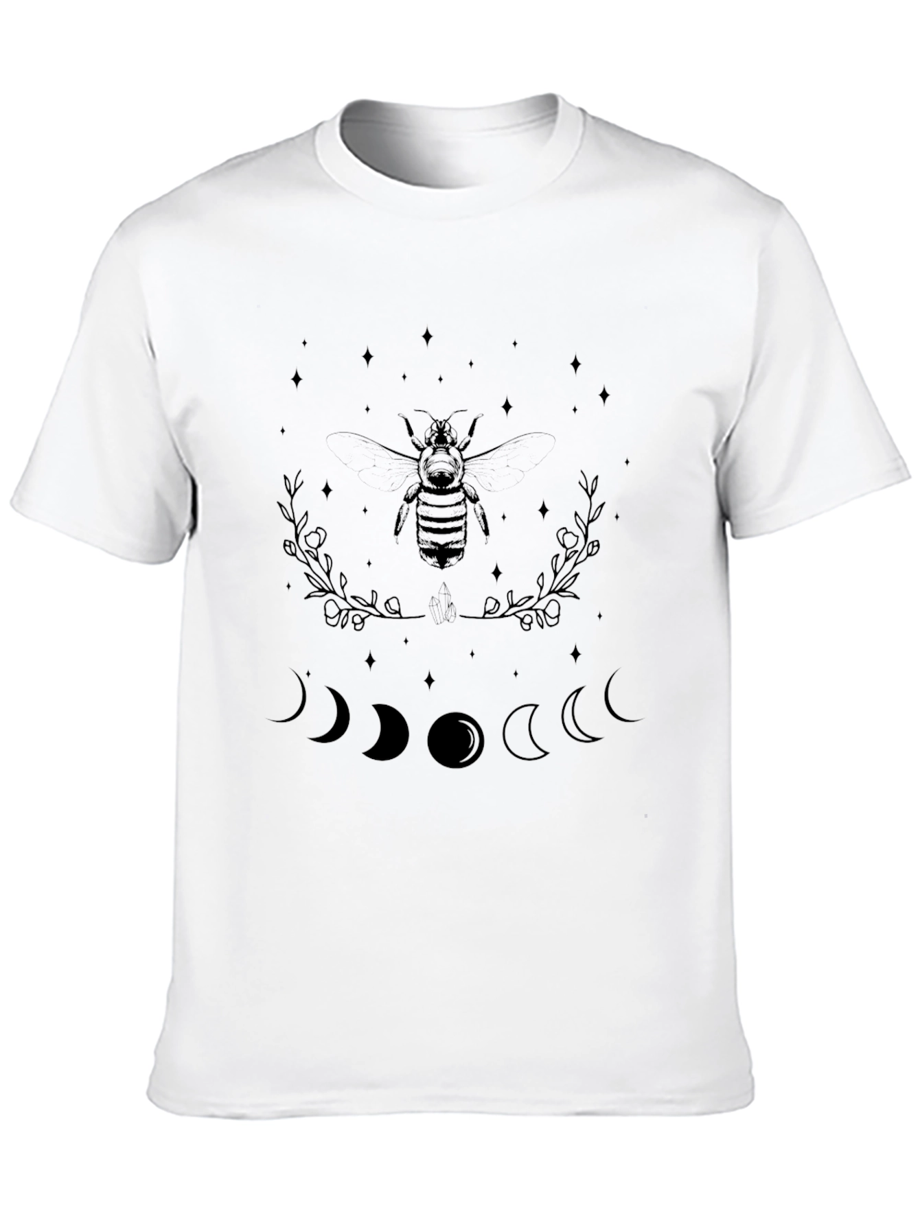 Black Graphic Tee with Bee and Moon Phases