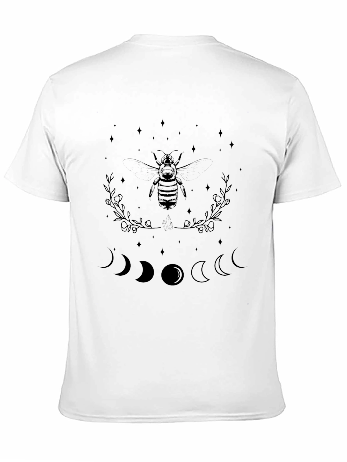 Black Graphic Tee with Bee and Moon Phases