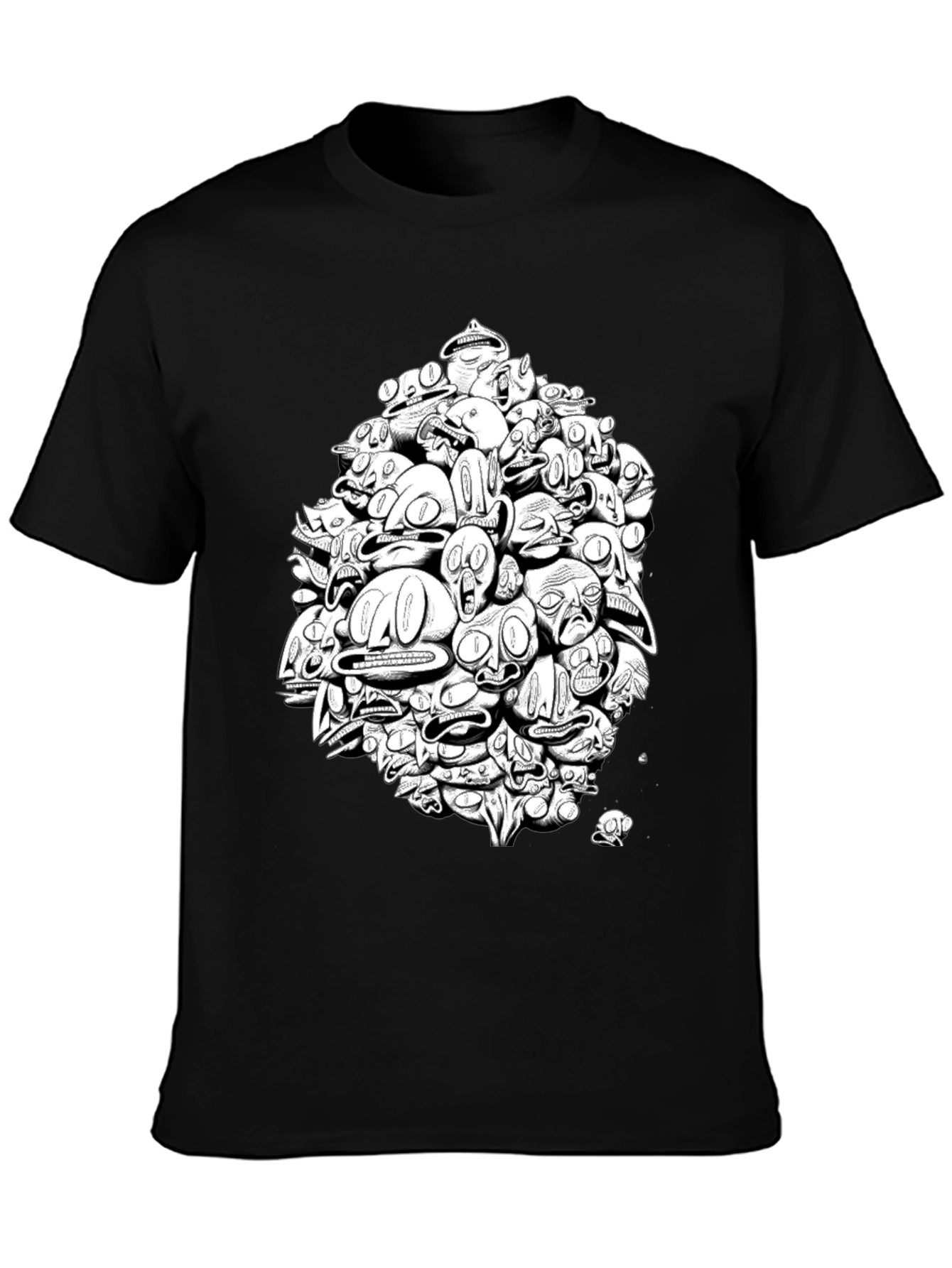 Abstract Faces Graphic Print Black T-Shirt