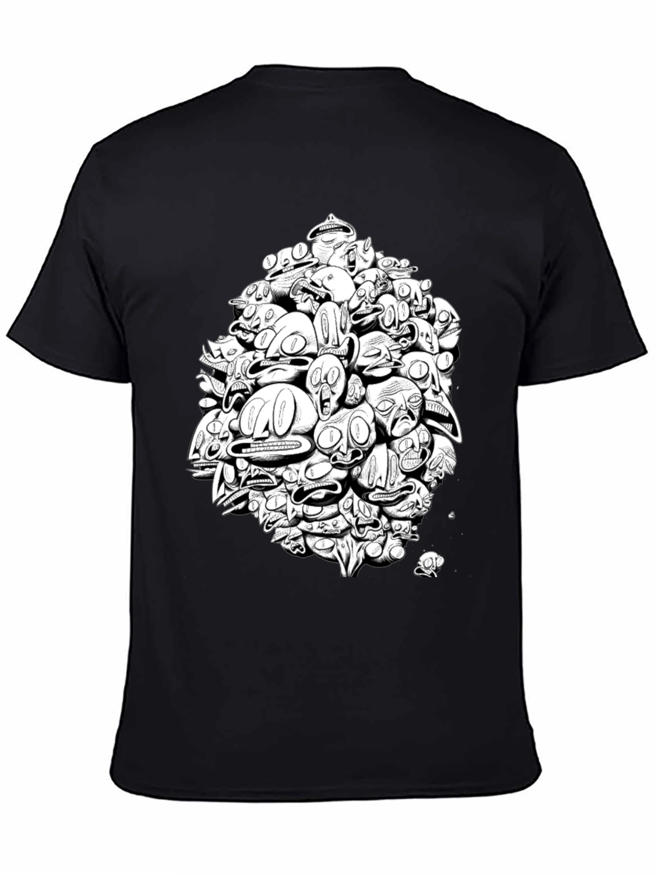 Abstract Faces Graphic Print Black T-Shirt