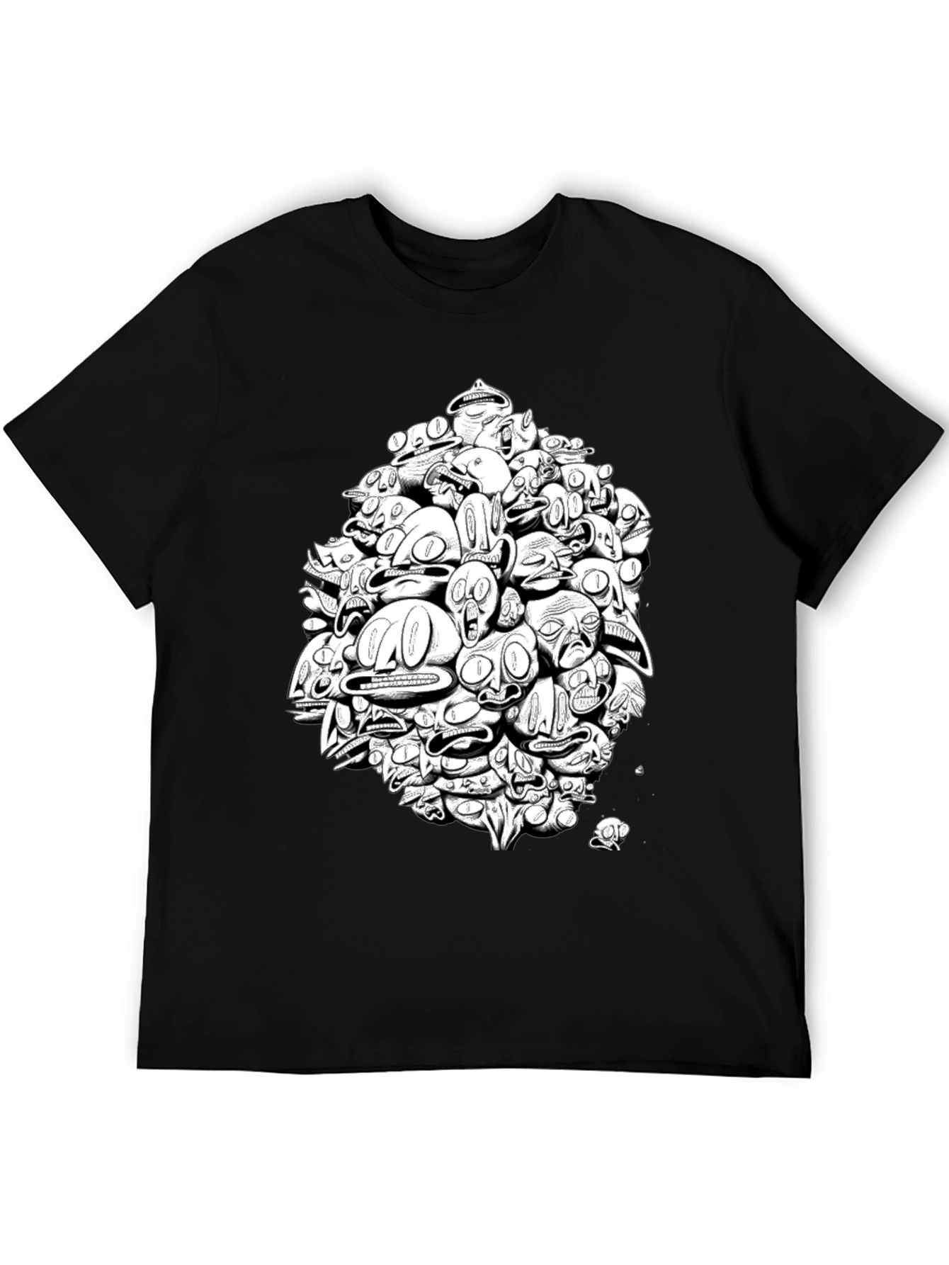Abstract Faces Graphic Print Black T-Shirt
