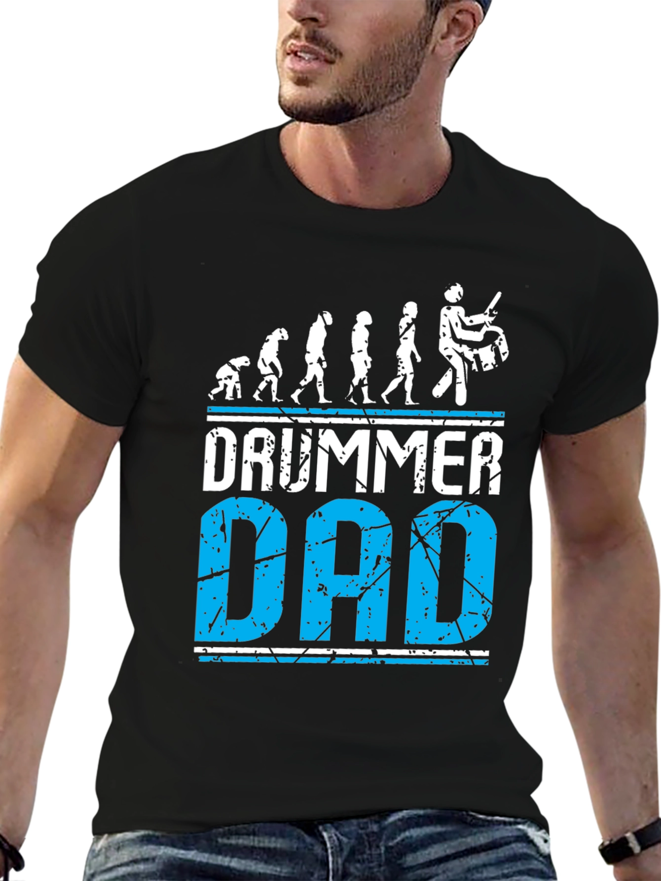 Drummer Dad Evolution Graphic Tee - Black Cotton T-Shirt