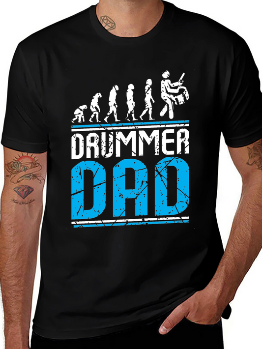 Drummer Dad Evolution Graphic Tee - Black Cotton T-Shirt