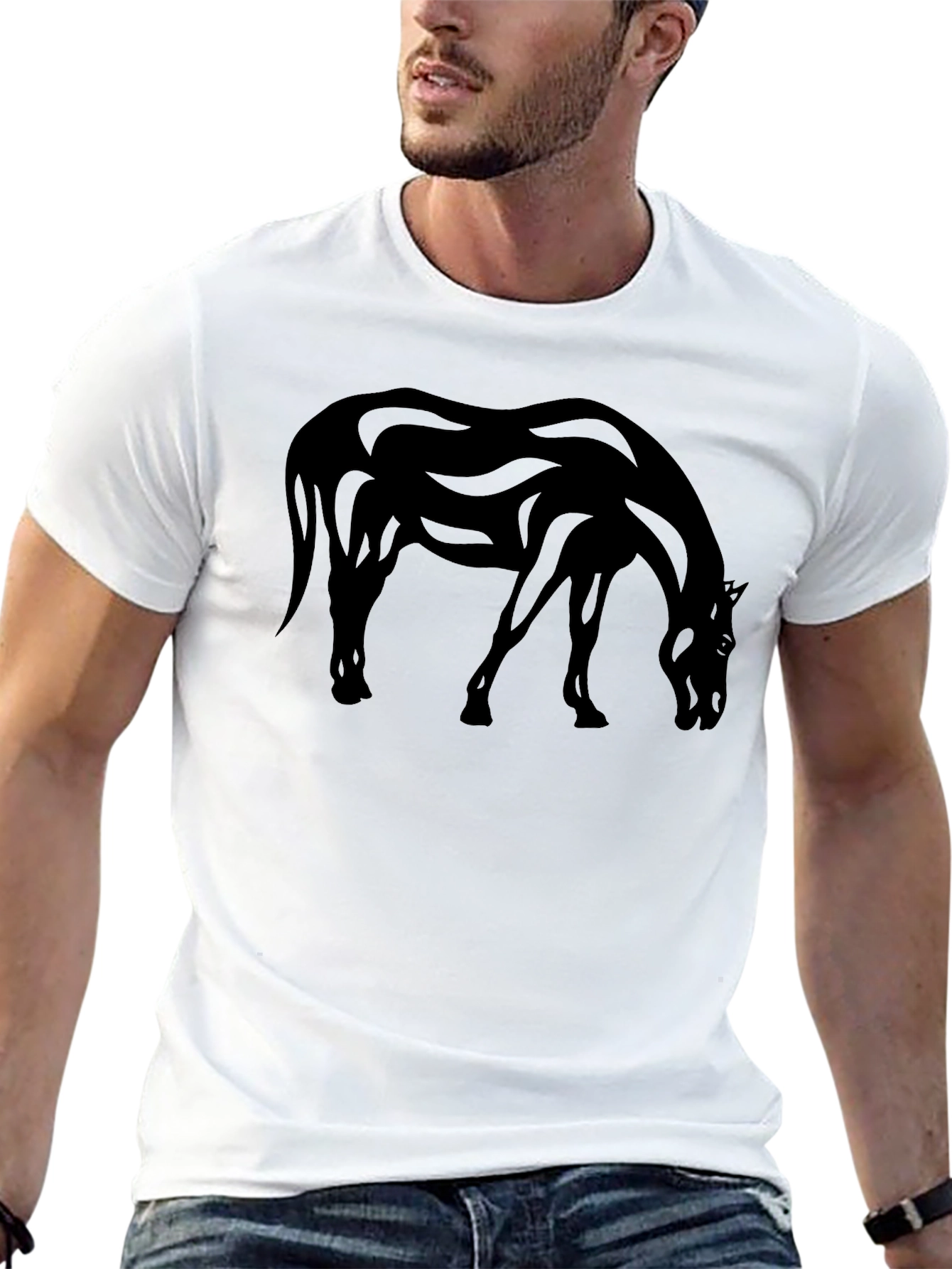 Black Horse Graphic Tee - Mens Casual T-Shirt