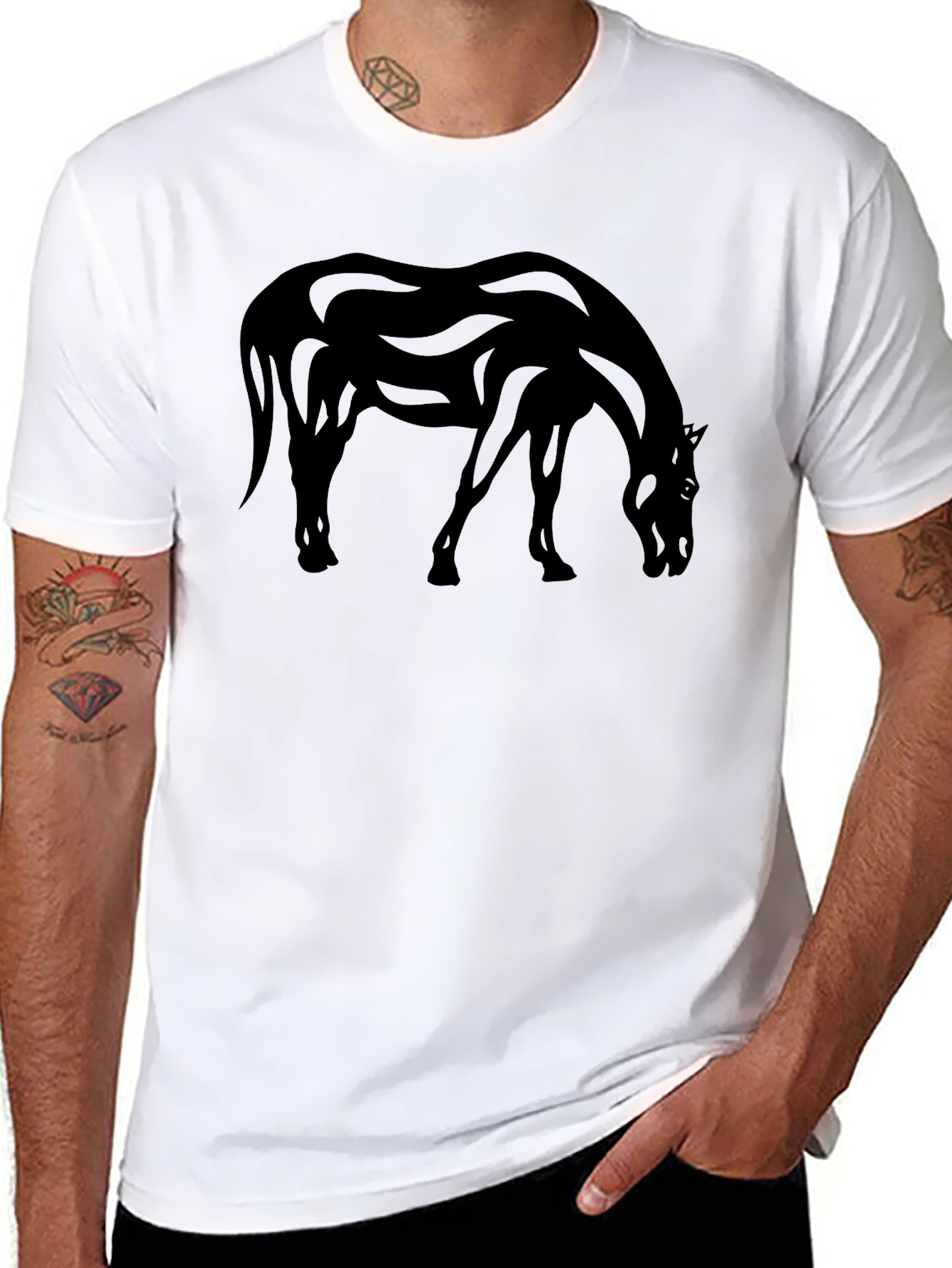 Black Horse Graphic Tee - Mens Casual T-Shirt