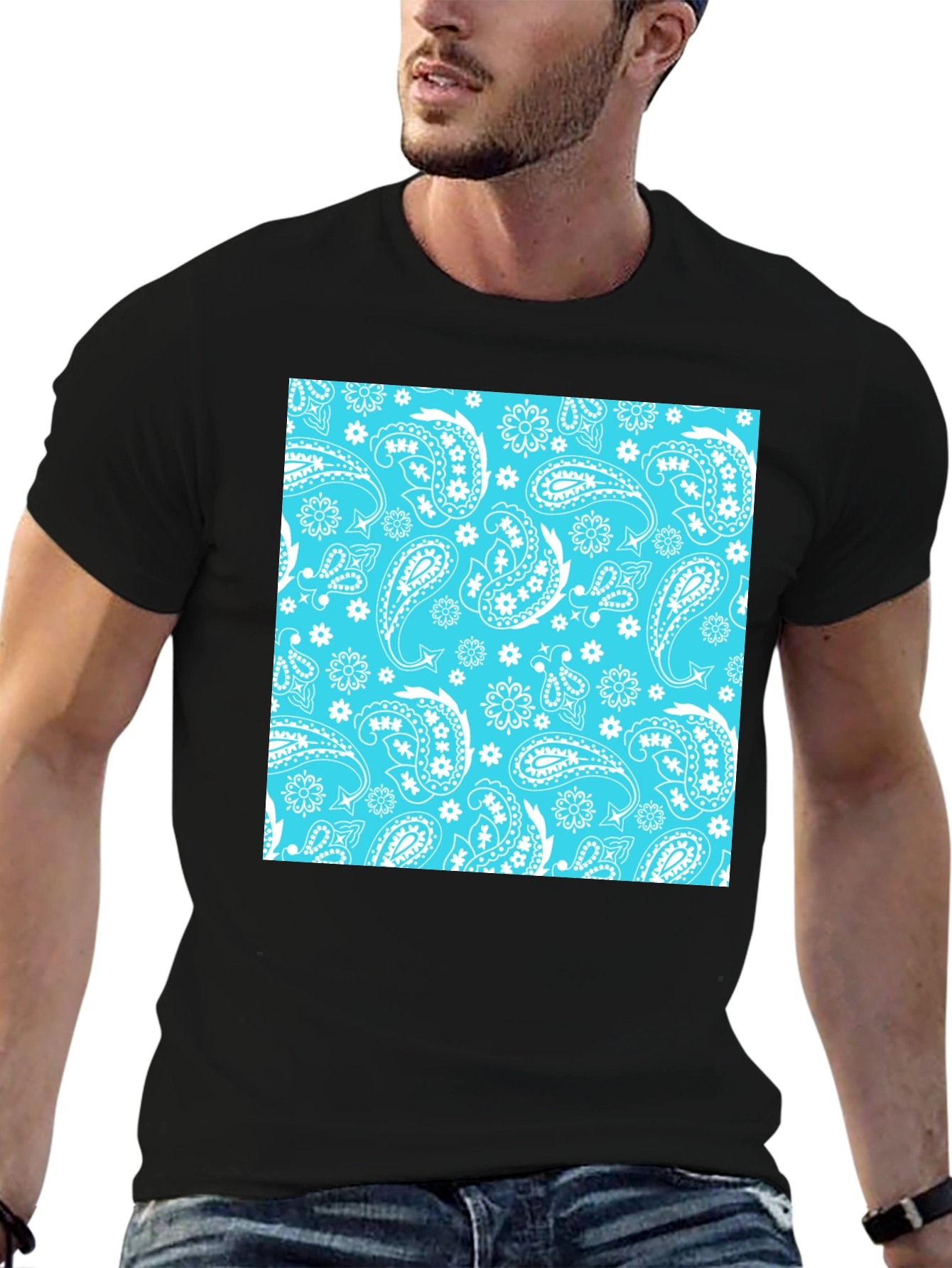 Cool Paisley Print Black T-Shirt
