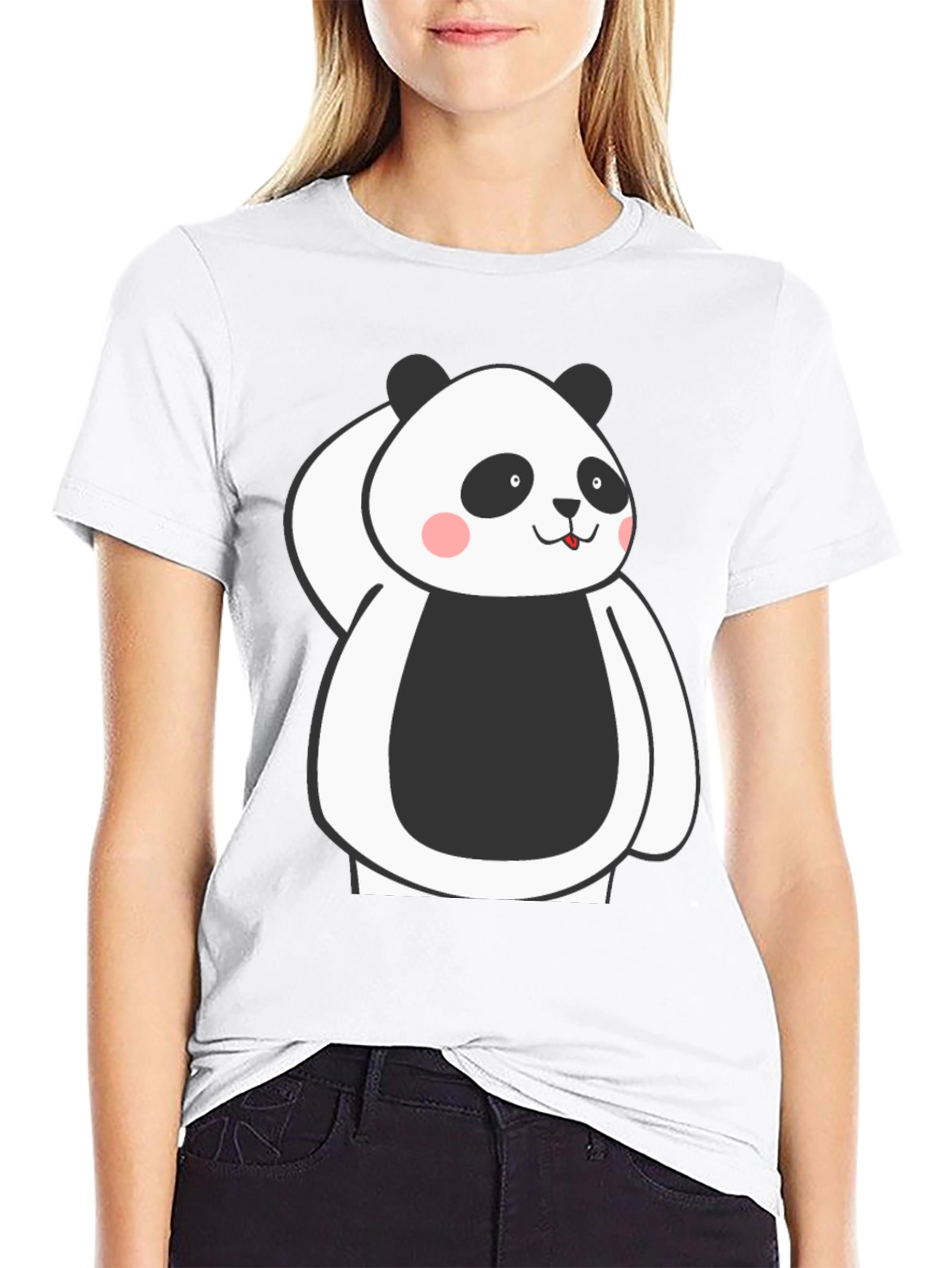 Cute Panda Graphic Black T-Shirt