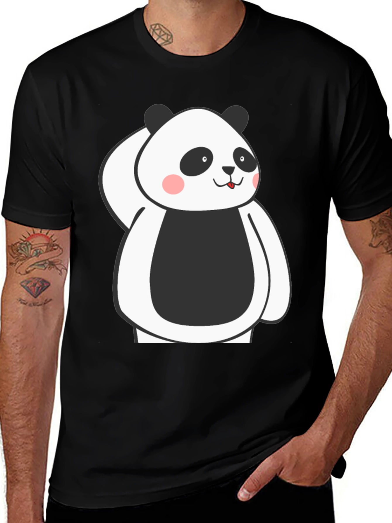 Cute Panda Graphic Black T-Shirt