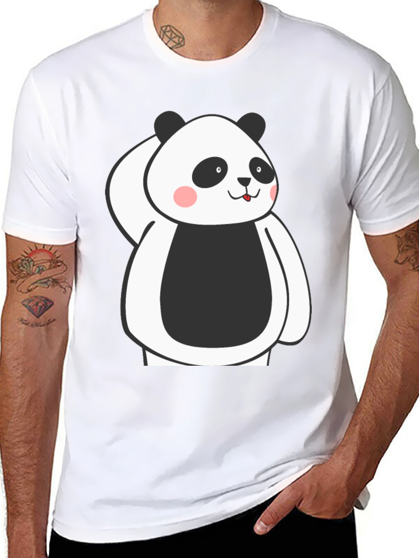 Cute Panda Graphic Black T-Shirt